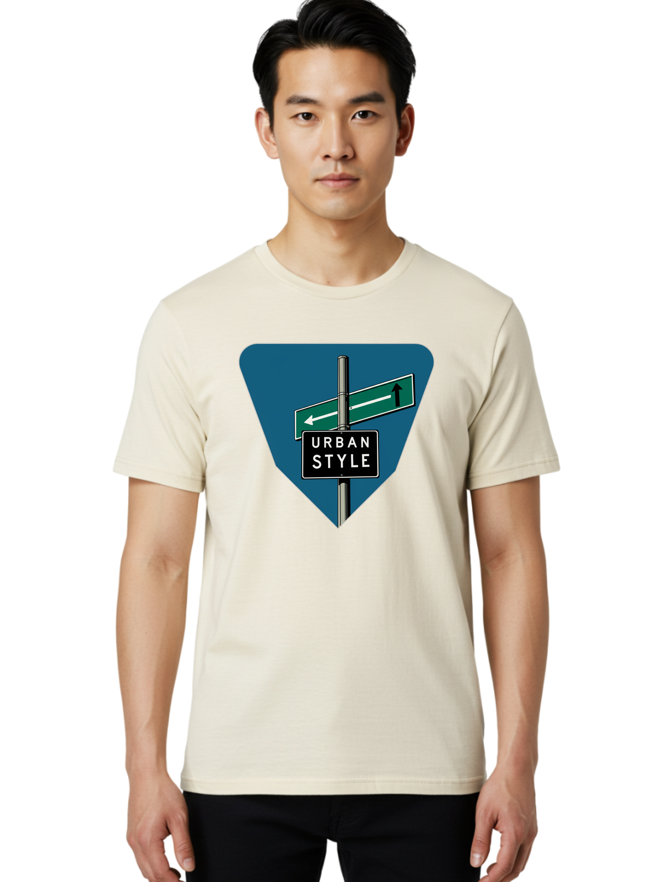 Urban-Style-2 Men'S Graphic Tee, 100% Cotton, Comfortable Casual Summer Wear, Machine Washable, Urban Style Signage, Directional Signs, City Navigation, Street Signs, Urban Direction, Urban Fashion Bad873