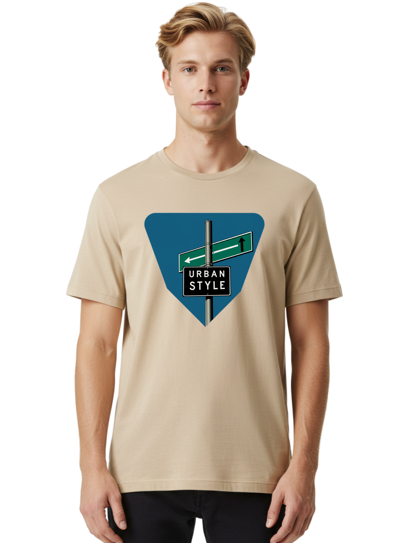 Urban-Style-2 Men'S Graphic Tee, 100% Cotton, Comfortable Casual Summer Wear, Machine Washable, Urban Style Signage, Directional Signs, City Navigation, Street Signs, Urban Direction, Urban Fashion Bad873