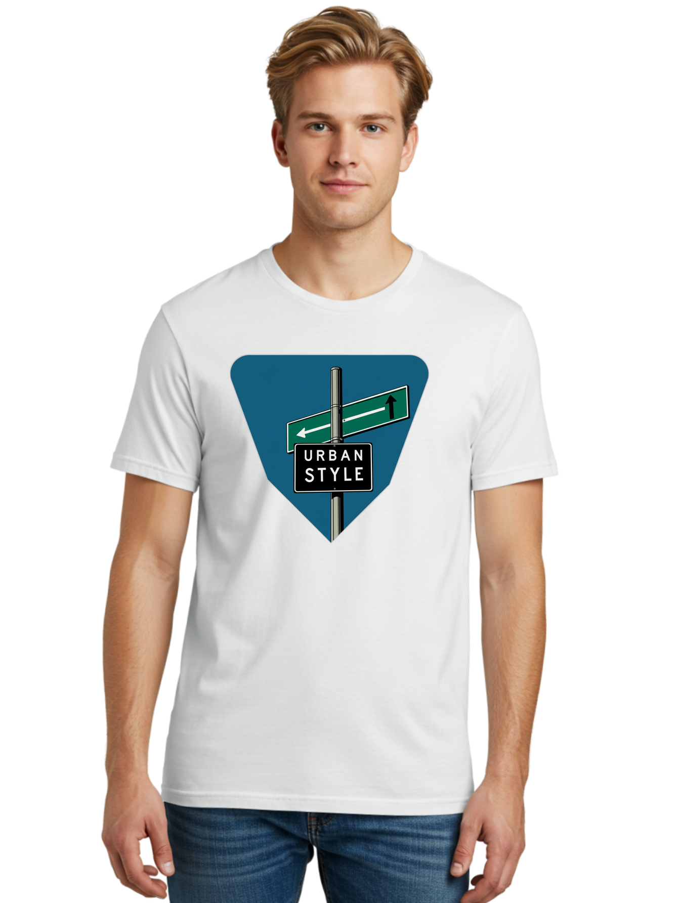 Urban-Style-2 Men'S Graphic Tee, 100% Cotton, Comfortable Casual Summer Wear, Machine Washable, Urban Style Signage, Directional Signs, City Navigation, Street Signs, Urban Direction, Urban Fashion Bad873