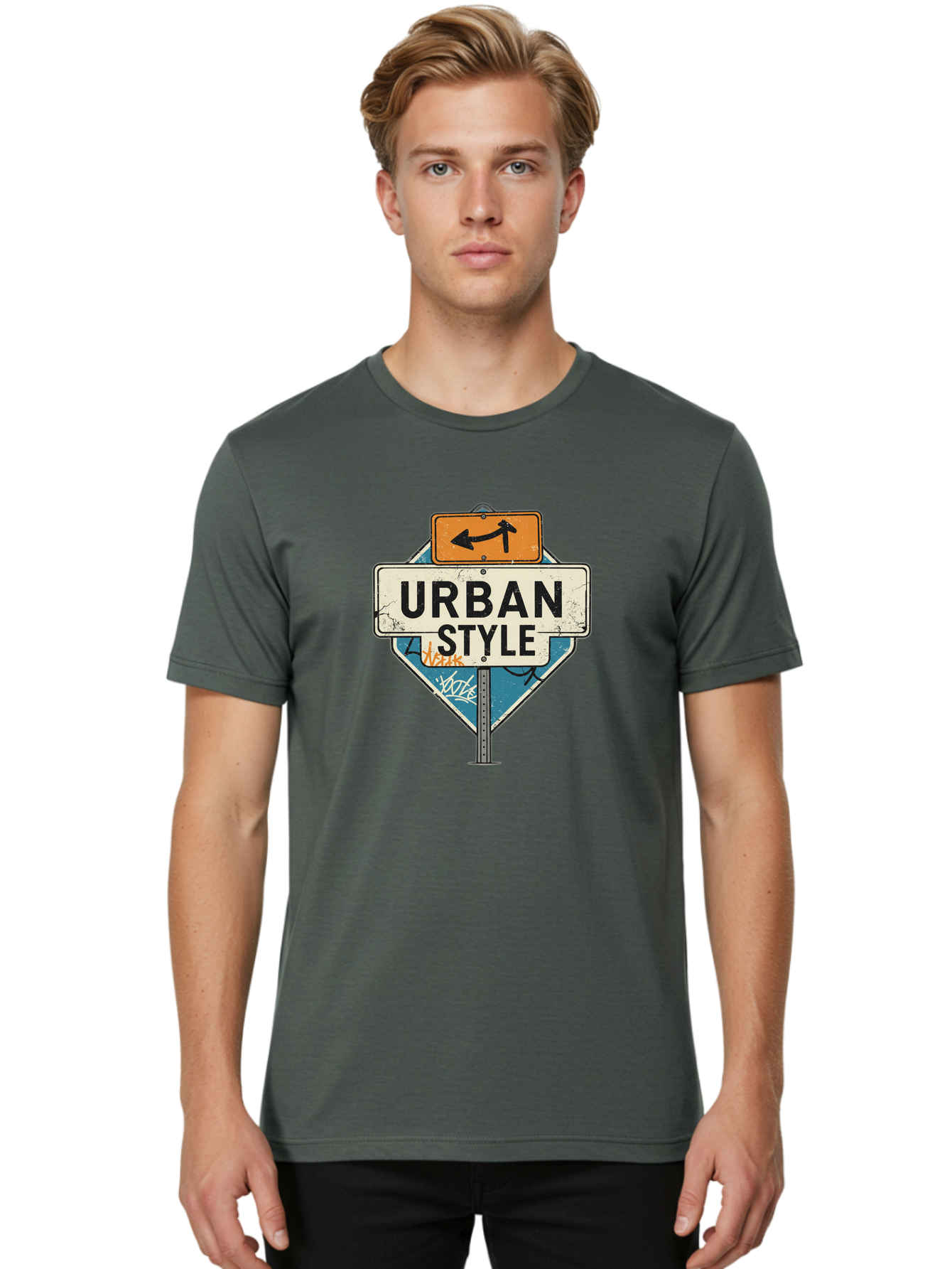 Urban-Style-3 Men'S Graphic Tee, 100% Cotton, Comfortable Casual Summer Wear, Machine Washable, Urban Style, Street Signs, Graffiti Art, Urban Culture, Street Fashion, City Life, Modern Aesthetic, Edgy Vibe, Urban Chic, Streetwear Style, Bad874