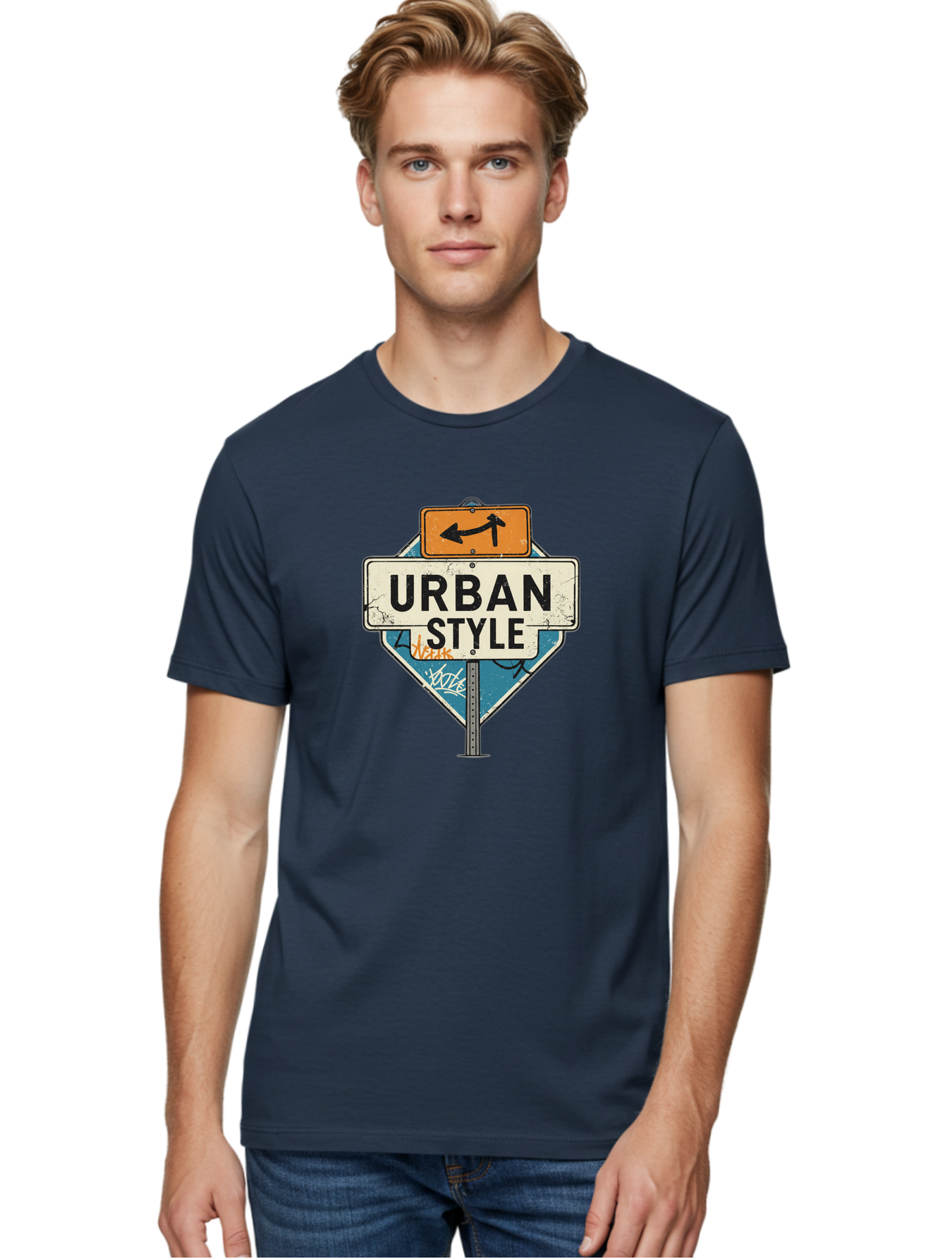 Urban-Style-3 Men'S Graphic Tee, 100% Cotton, Comfortable Casual Summer Wear, Machine Washable, Urban Style, Street Signs, Graffiti Art, Urban Culture, Street Fashion, City Life, Modern Aesthetic, Edgy Vibe, Urban Chic, Streetwear Style, Bad874