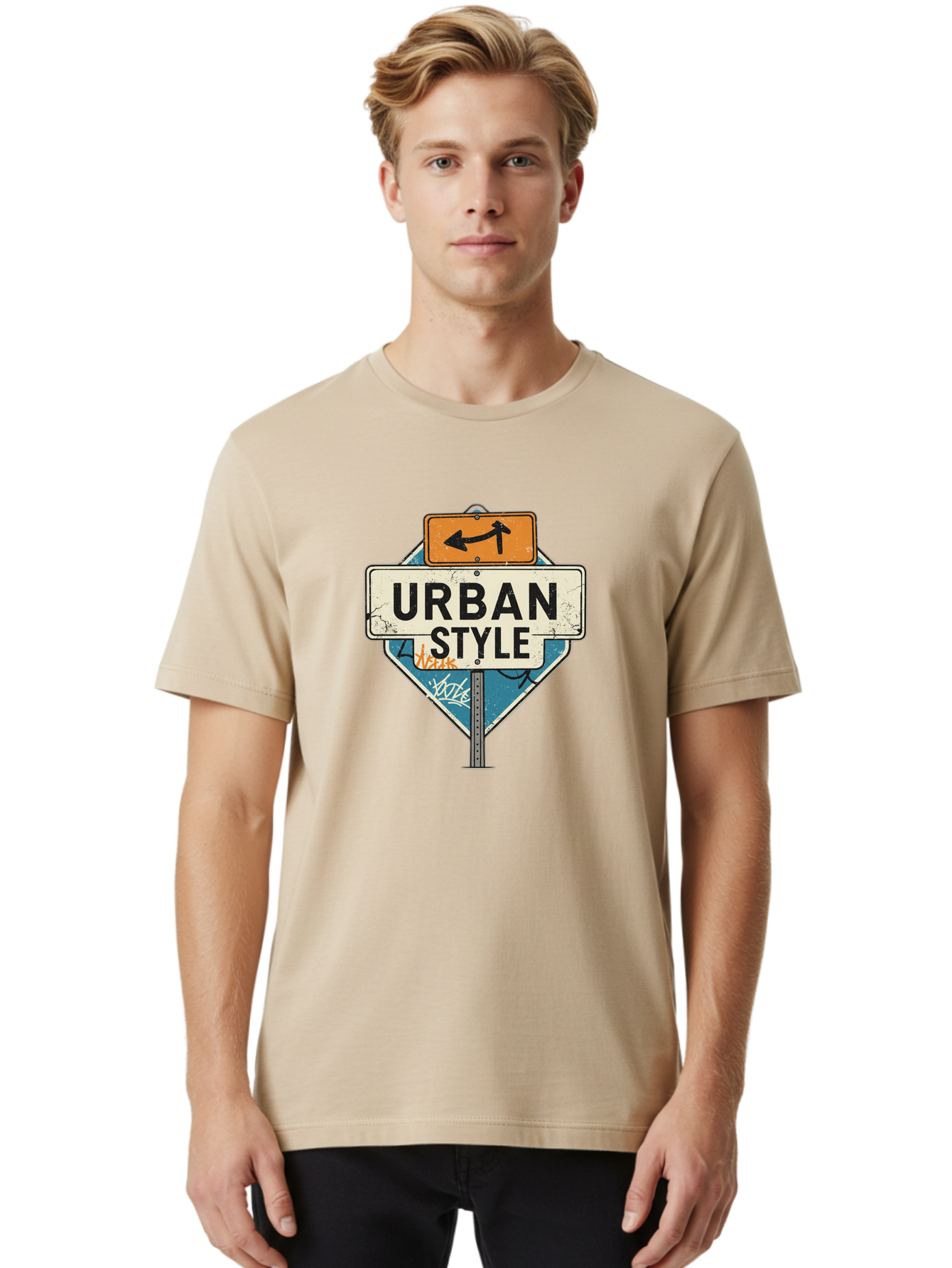 Urban-Style-3 Men'S Graphic Tee, 100% Cotton, Comfortable Casual Summer Wear, Machine Washable, Urban Style, Street Signs, Graffiti Art, Urban Culture, Street Fashion, City Life, Modern Aesthetic, Edgy Vibe, Urban Chic, Streetwear Style, Bad874