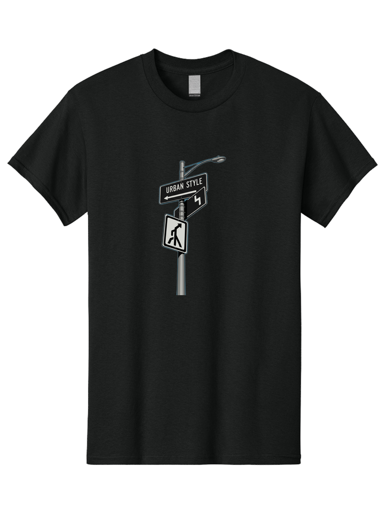 Urban-Style-5 Men'S Graphic Tee, 100% Cotton, Comfortable Casual Summer Wear, Machine Washable, Street Signs, Urban Direction, Street Style, Black And White, Directional Signs, City Life, Pedestrian Crossing, Street Lamp Bad876