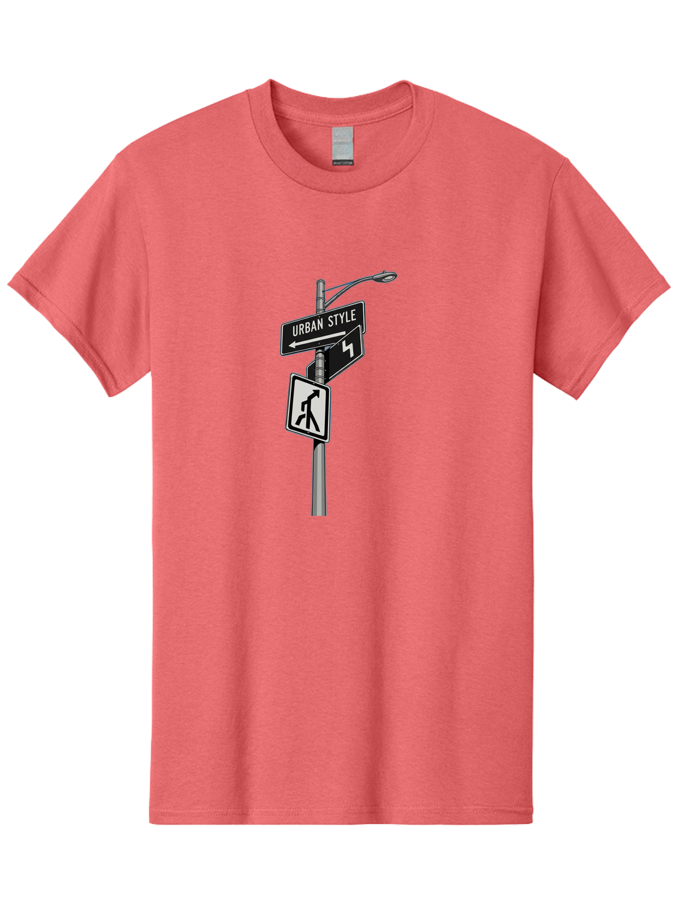 Urban-Style-5 Men'S Graphic Tee, 100% Cotton, Comfortable Casual Summer Wear, Machine Washable, Street Signs, Urban Direction, Street Style, Black And White, Directional Signs, City Life, Pedestrian Crossing, Street Lamp Bad876