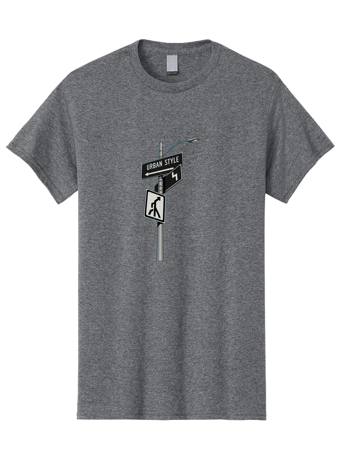 Urban-Style-5 Men'S Graphic Tee, 100% Cotton, Comfortable Casual Summer Wear, Machine Washable, Street Signs, Urban Direction, Street Style, Black And White, Directional Signs, City Life, Pedestrian Crossing, Street Lamp Bad876