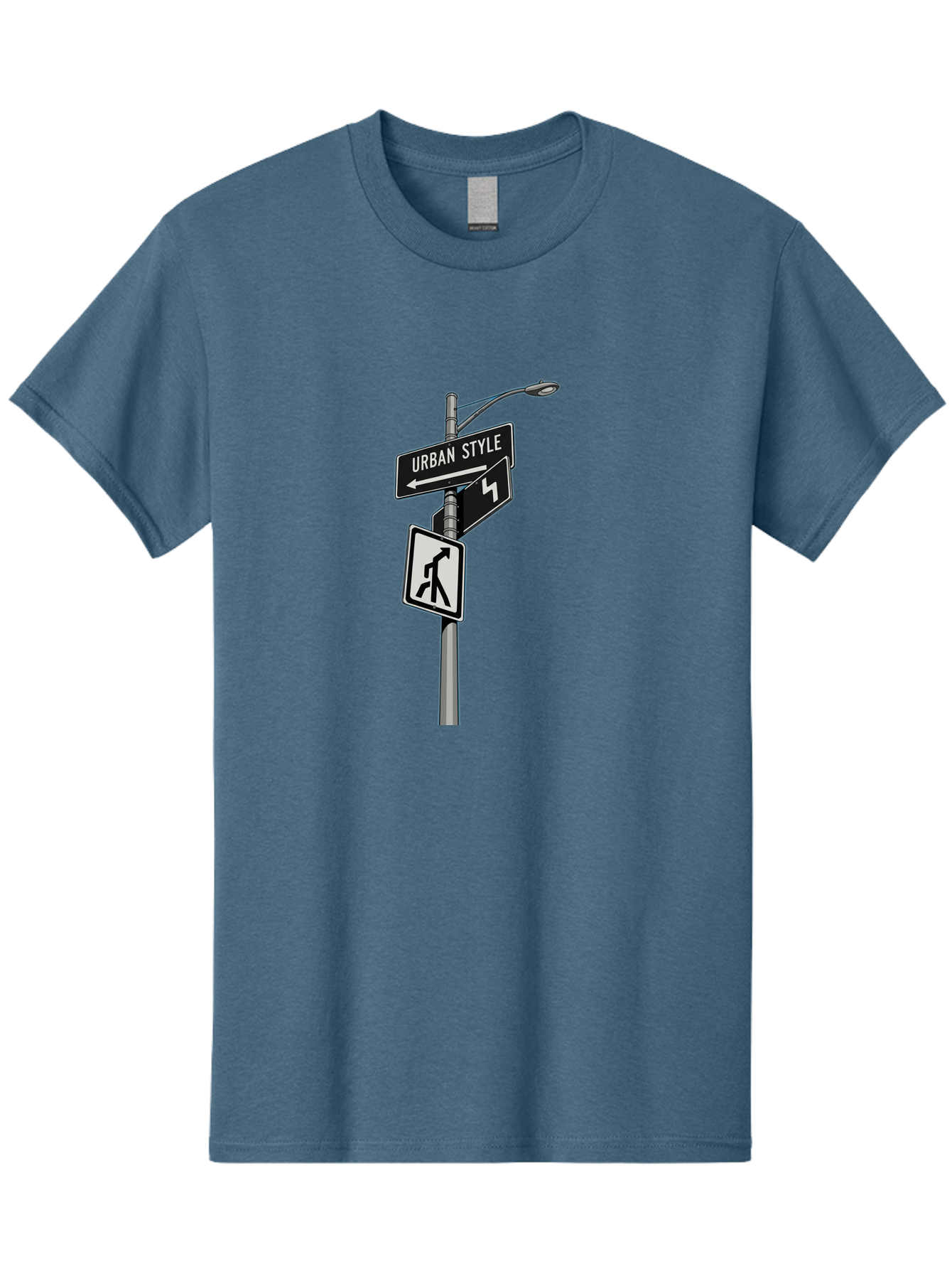 Urban-Style-5 Men'S Graphic Tee, 100% Cotton, Comfortable Casual Summer Wear, Machine Washable, Street Signs, Urban Direction, Street Style, Black And White, Directional Signs, City Life, Pedestrian Crossing, Street Lamp Bad876