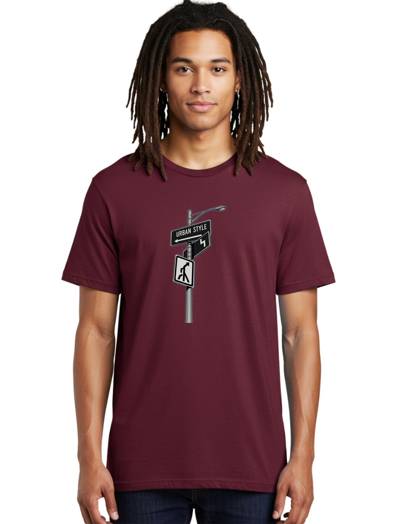 Urban-Style-5 Men'S Graphic Tee, 100% Cotton, Comfortable Casual Summer Wear, Machine Washable, Street Signs, Urban Direction, Street Style, Black And White, Directional Signs, City Life, Pedestrian Crossing, Street Lamp Bad876