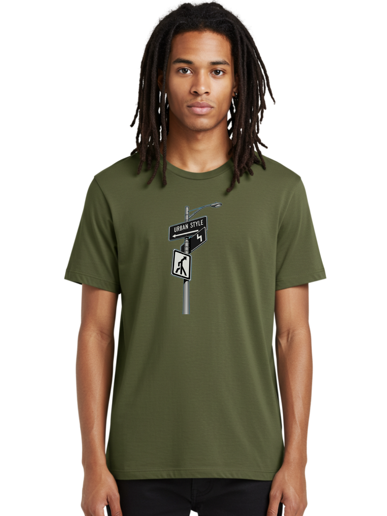 Urban-Style-5 Men'S Graphic Tee, 100% Cotton, Comfortable Casual Summer Wear, Machine Washable, Street Signs, Urban Direction, Street Style, Black And White, Directional Signs, City Life, Pedestrian Crossing, Street Lamp Bad876