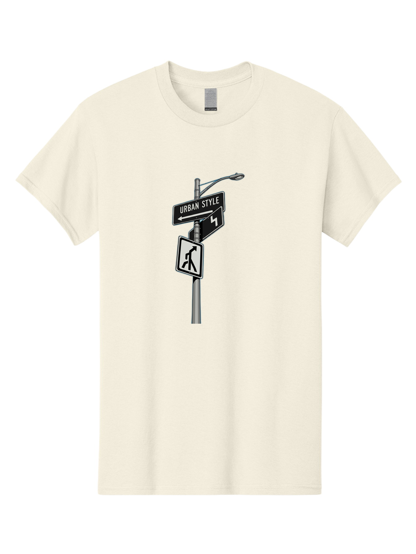 Urban-Style-5 Men'S Graphic Tee, 100% Cotton, Comfortable Casual Summer Wear, Machine Washable, Street Signs, Urban Direction, Street Style, Black And White, Directional Signs, City Life, Pedestrian Crossing, Street Lamp Bad876