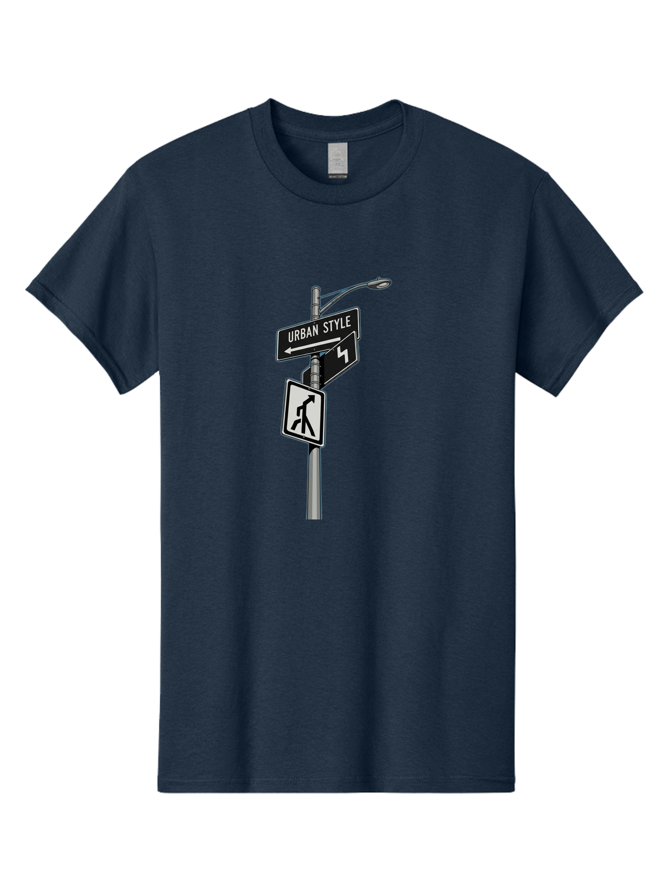 Urban-Style-5 Men'S Graphic Tee, 100% Cotton, Comfortable Casual Summer Wear, Machine Washable, Street Signs, Urban Direction, Street Style, Black And White, Directional Signs, City Life, Pedestrian Crossing, Street Lamp Bad876