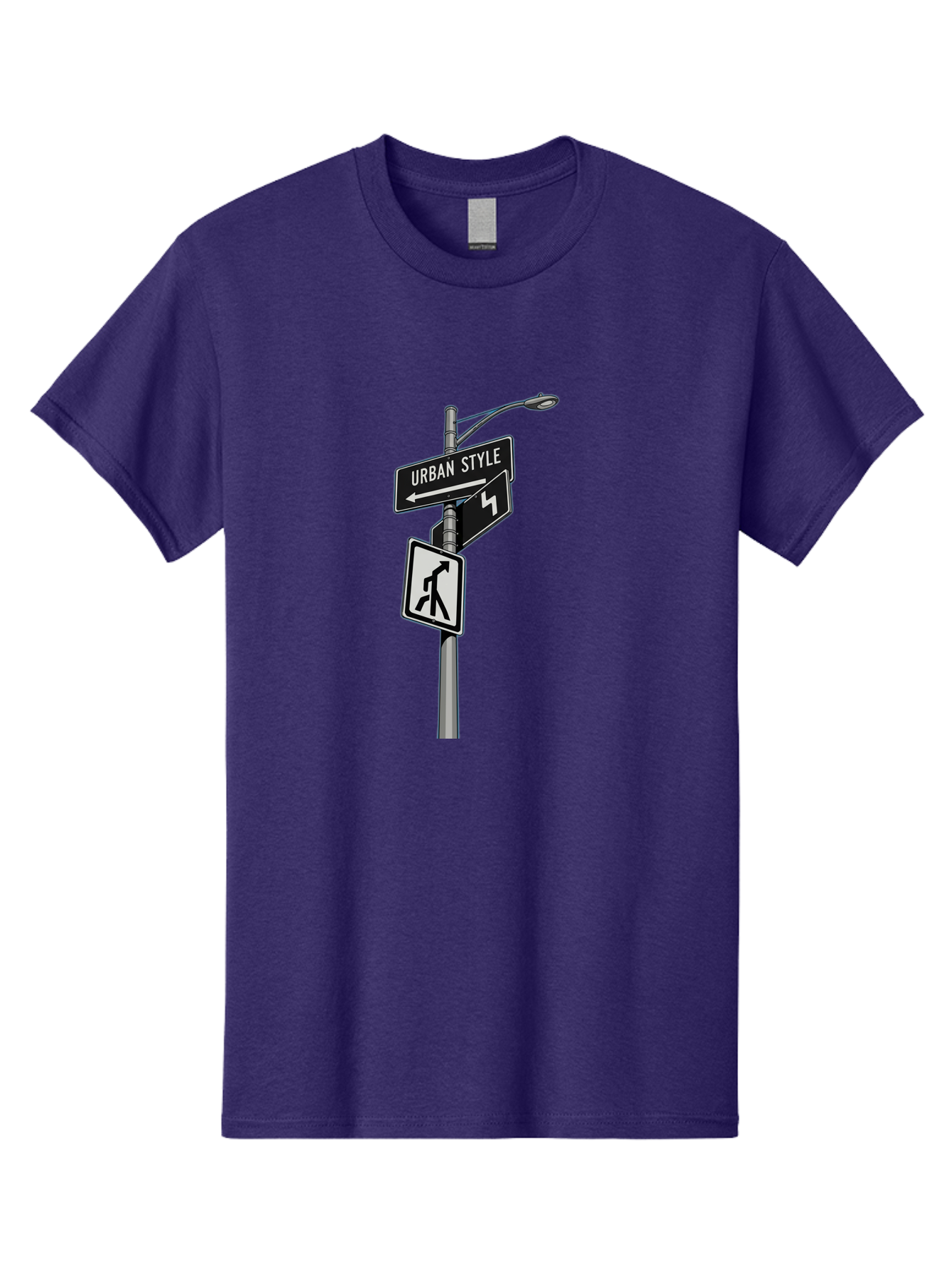 Urban-Style-5 Men'S Graphic Tee, 100% Cotton, Comfortable Casual Summer Wear, Machine Washable, Street Signs, Urban Direction, Street Style, Black And White, Directional Signs, City Life, Pedestrian Crossing, Street Lamp Bad876