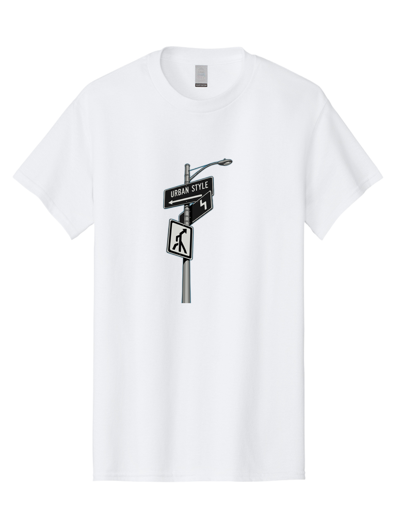 Urban-Style-5 Men'S Graphic Tee, 100% Cotton, Comfortable Casual Summer Wear, Machine Washable, Street Signs, Urban Direction, Street Style, Black And White, Directional Signs, City Life, Pedestrian Crossing, Street Lamp Bad876