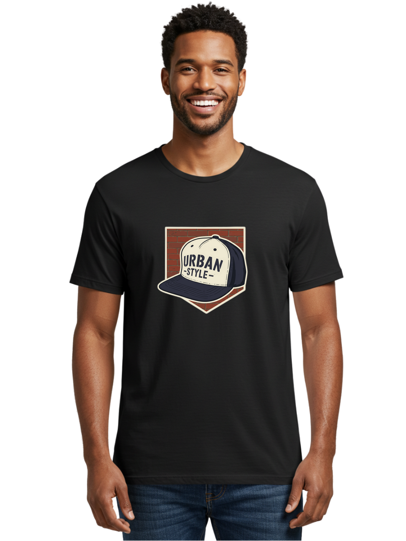 Urban-Style-Baseball-Cap Men'S Graphic Tee, 100% Cotton, Comfortable Casual Summer Wear, Machine Washable, Black And White Baseball Cap, Urban Style, Streetwear Fashion, Trendy Clothing, Casual Wear, Urban Culture, Fashion Accessory, Bad877