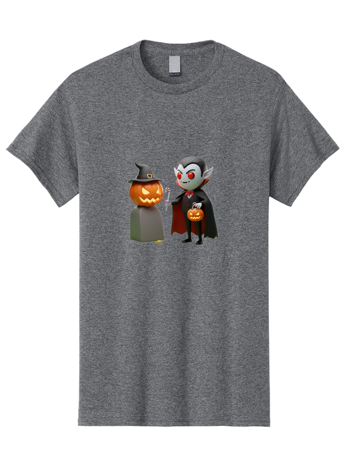 Vampire-And-Jack-O-Lantern Men'S Graphic Tee, 100% Cotton, Comfortable Casual Summer Wear, Machine Washable, Vampire Character, Jack-O-Lantern, Halloween Theme, Cartoon Style, Spooky Atmosphere, 3D Illustration, Trick Or Treat, Gothic, Fantasy Bad879