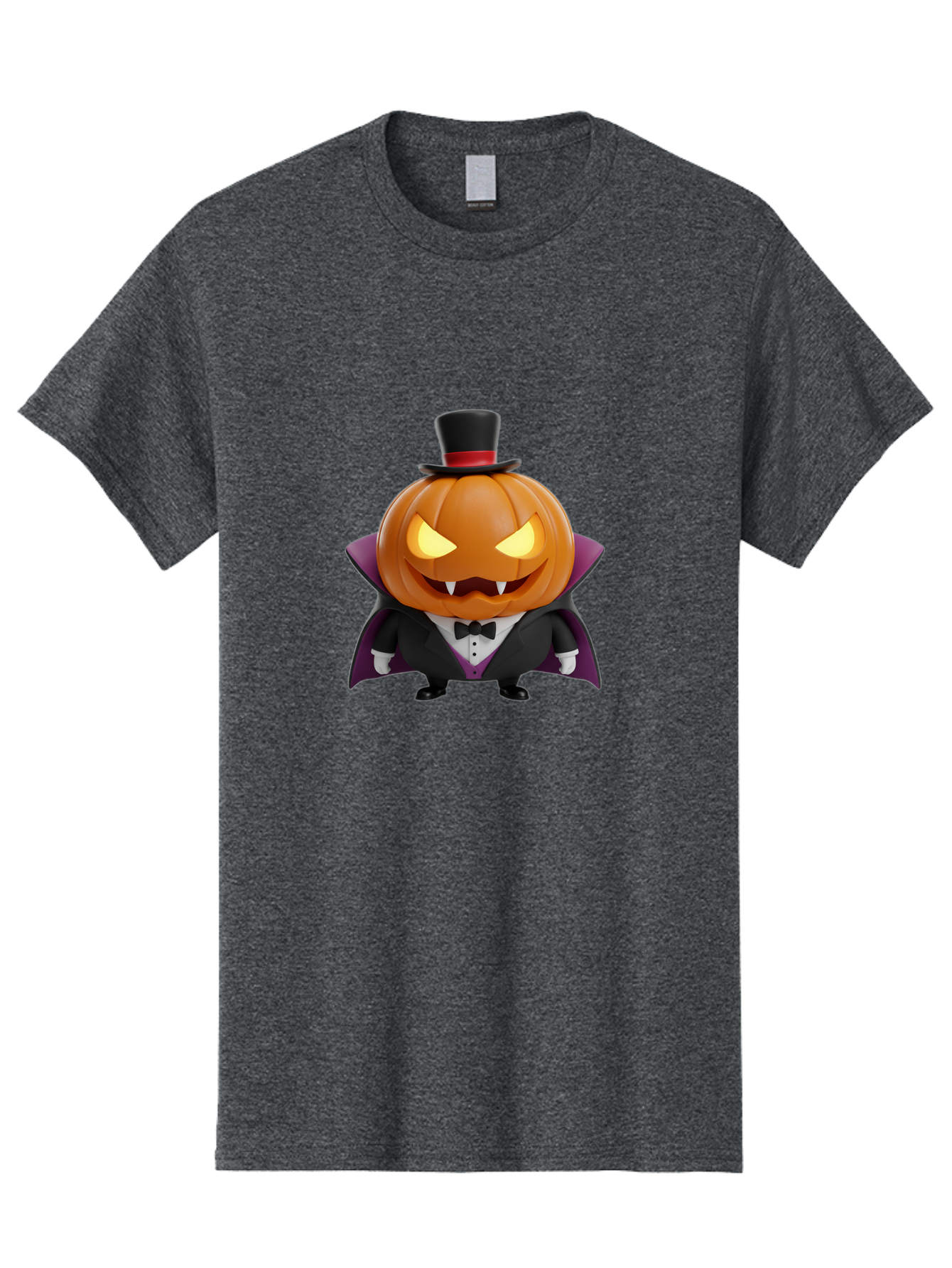 Vampire-Jack-O-Lantern Men'S Graphic Tee, 100% Cotton, Comfortable Casual Summer Wear, Machine Washable, Vampire Jack-O-Lantern, Halloween Character, Cartoon Pumpkin, Fangs, Top Hat, Tuxedo, Cape, Spooky, Halloween Decor, Autumnal Theme, Bad880