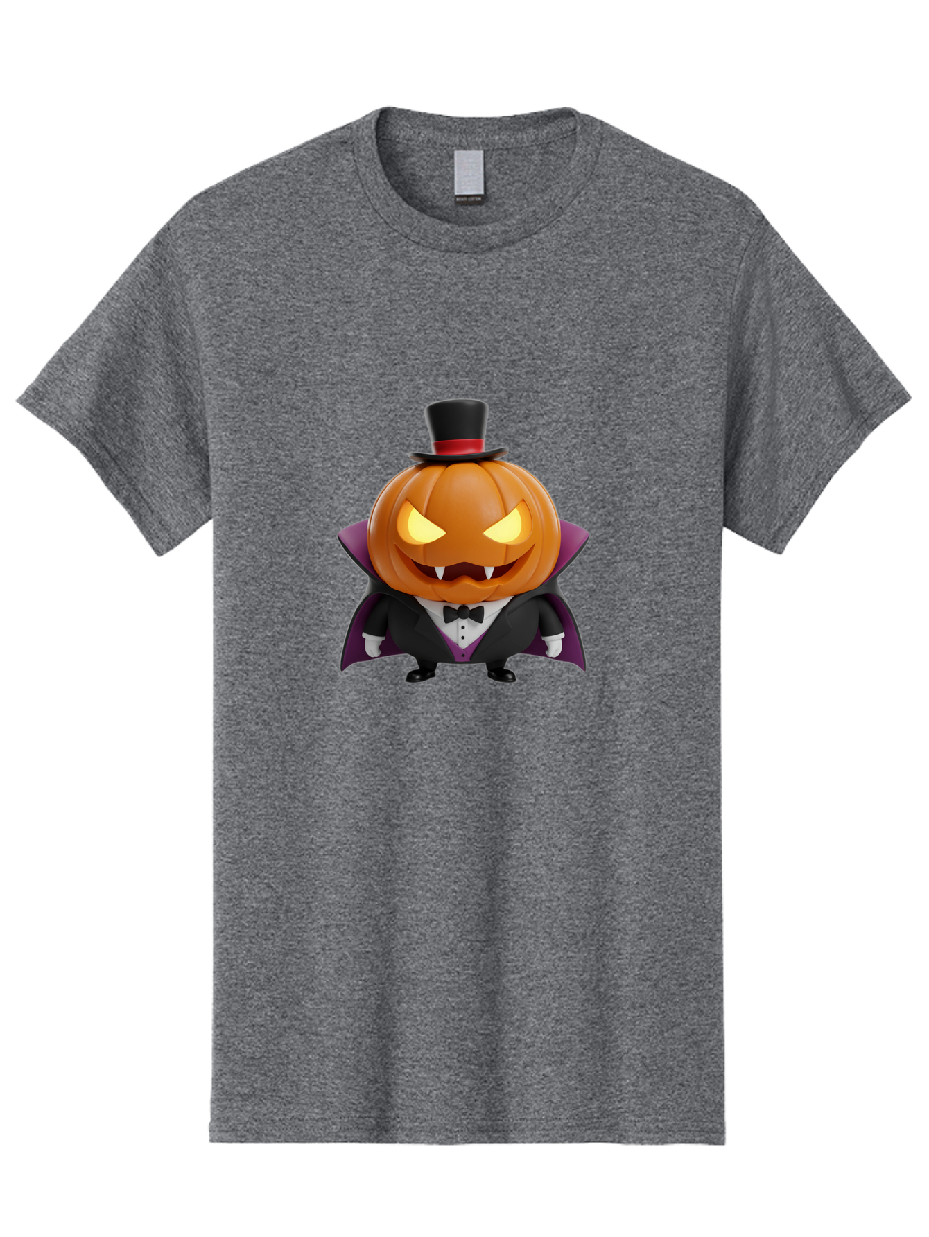Vampire-Jack-O-Lantern Men'S Graphic Tee, 100% Cotton, Comfortable Casual Summer Wear, Machine Washable, Vampire Jack-O-Lantern, Halloween Character, Cartoon Pumpkin, Fangs, Top Hat, Tuxedo, Cape, Spooky, Halloween Decor, Autumnal Theme, Bad880