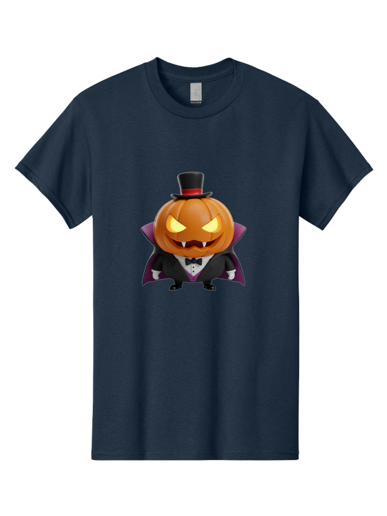 Vampire-Jack-O-Lantern Men'S Graphic Tee, 100% Cotton, Comfortable Casual Summer Wear, Machine Washable, Vampire Jack-O-Lantern, Halloween Character, Cartoon Pumpkin, Fangs, Top Hat, Tuxedo, Cape, Spooky, Halloween Decor, Autumnal Theme, Bad880