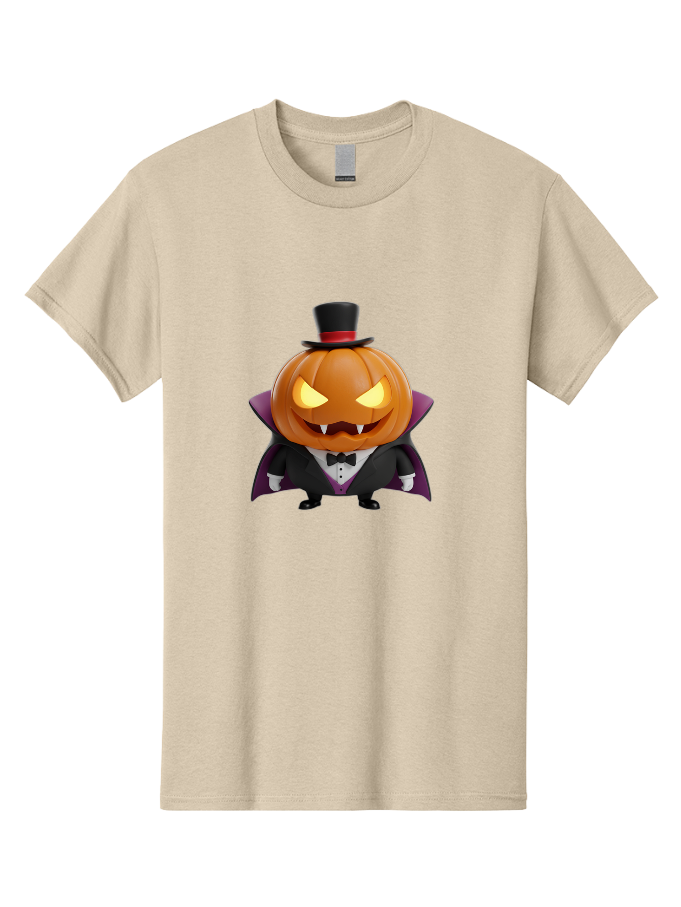 Vampire-Jack-O-Lantern Men'S Graphic Tee, 100% Cotton, Comfortable Casual Summer Wear, Machine Washable, Vampire Jack-O-Lantern, Halloween Character, Cartoon Pumpkin, Fangs, Top Hat, Tuxedo, Cape, Spooky, Halloween Decor, Autumnal Theme, Bad880