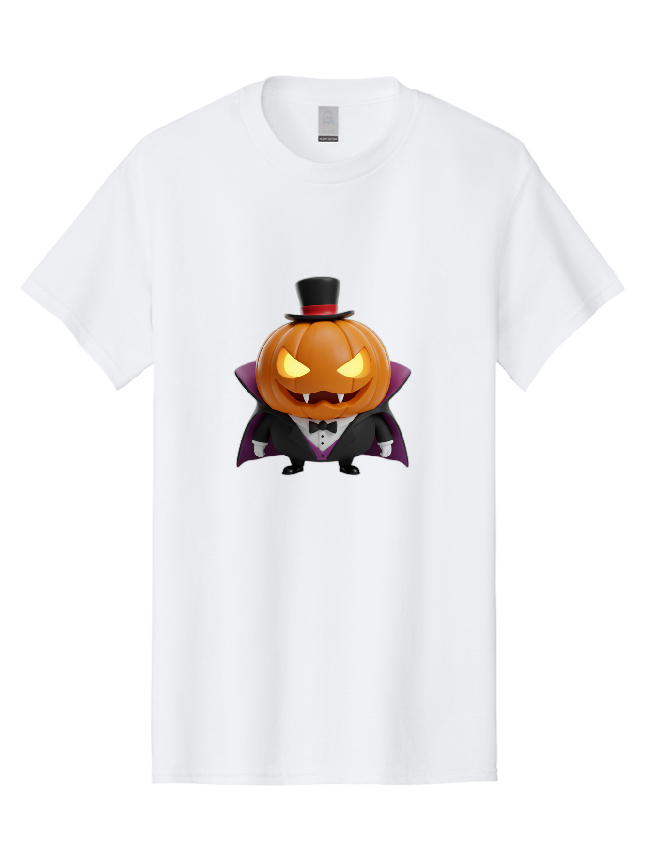 Vampire-Jack-O-Lantern Men'S Graphic Tee, 100% Cotton, Comfortable Casual Summer Wear, Machine Washable, Vampire Jack-O-Lantern, Halloween Character, Cartoon Pumpkin, Fangs, Top Hat, Tuxedo, Cape, Spooky, Halloween Decor, Autumnal Theme, Bad880
