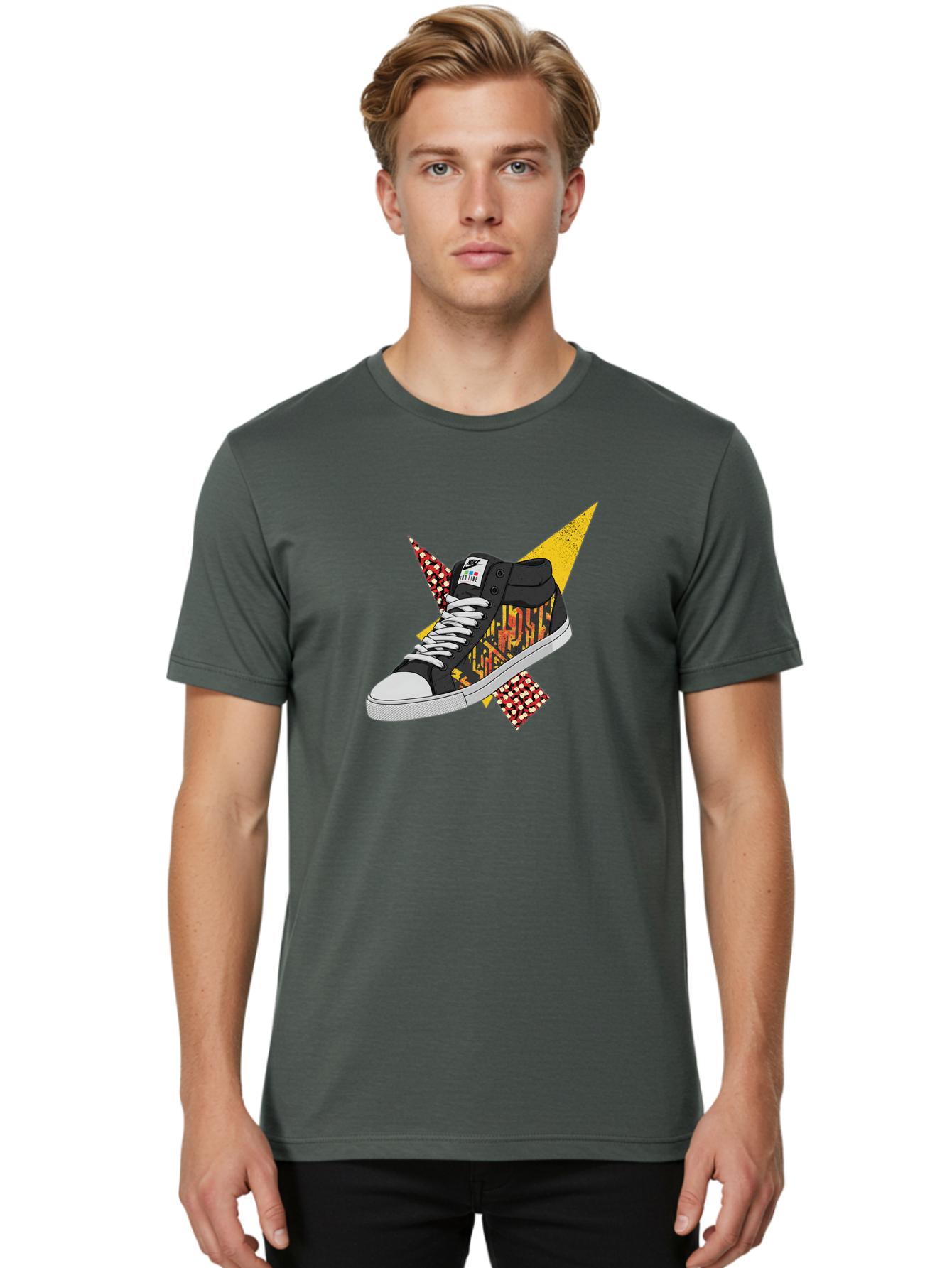 Vans Men'S Graphic Tee, 100% Cotton, Comfortable Casual Summer Wear, Machine Washable, Nike Sb Sneakers, Black And Yellow Design, White Laces, Streetwear Fashion, Skateboarding Shoes, Bold Graphics, Colorful Accents, Youth Culture Bad882