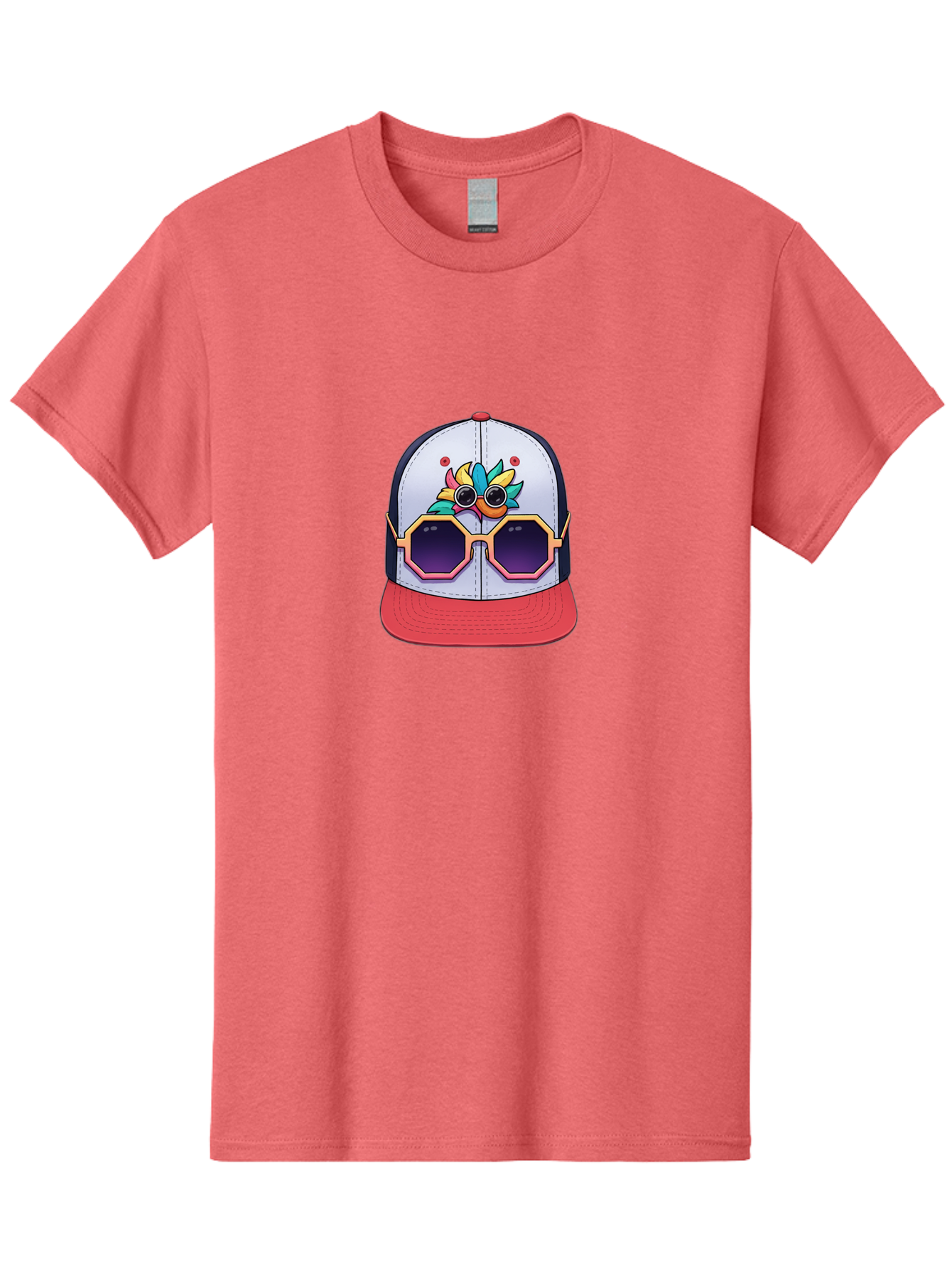 Vaporwave-Baseball-Cap Men'S Graphic Tee, 100% Cotton, Comfortable Casual Summer Wear, Machine Washable, Futuristic Baseball Cap, Colorful Design, Sunglasses On Hat, Neon Lights, Cyberpunk Style, Futuristic Fashion, Streetwear, Bad883