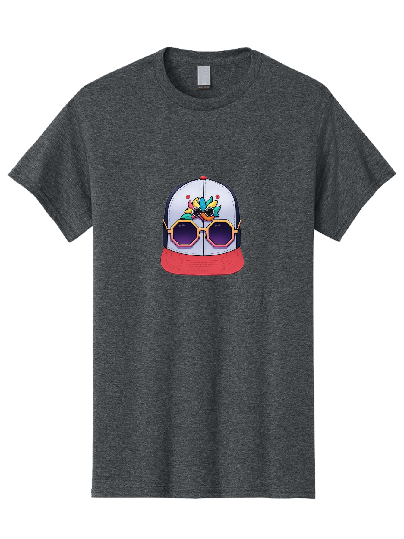Vaporwave-Baseball-Cap Men'S Graphic Tee, 100% Cotton, Comfortable Casual Summer Wear, Machine Washable, Futuristic Baseball Cap, Colorful Design, Sunglasses On Hat, Neon Lights, Cyberpunk Style, Futuristic Fashion, Streetwear, Bad883