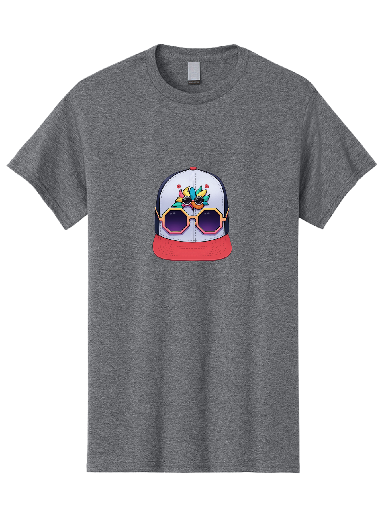 Vaporwave-Baseball-Cap Men'S Graphic Tee, 100% Cotton, Comfortable Casual Summer Wear, Machine Washable, Futuristic Baseball Cap, Colorful Design, Sunglasses On Hat, Neon Lights, Cyberpunk Style, Futuristic Fashion, Streetwear, Bad883