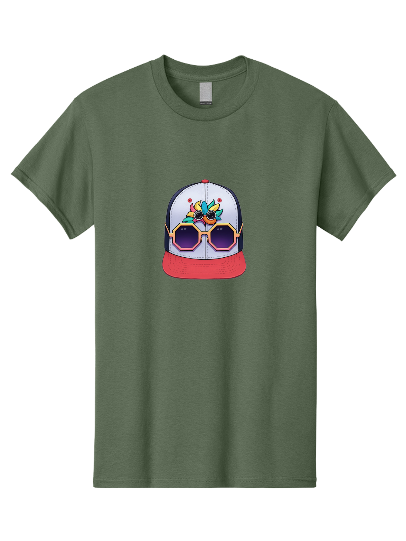 Vaporwave-Baseball-Cap Men'S Graphic Tee, 100% Cotton, Comfortable Casual Summer Wear, Machine Washable, Futuristic Baseball Cap, Colorful Design, Sunglasses On Hat, Neon Lights, Cyberpunk Style, Futuristic Fashion, Streetwear, Bad883