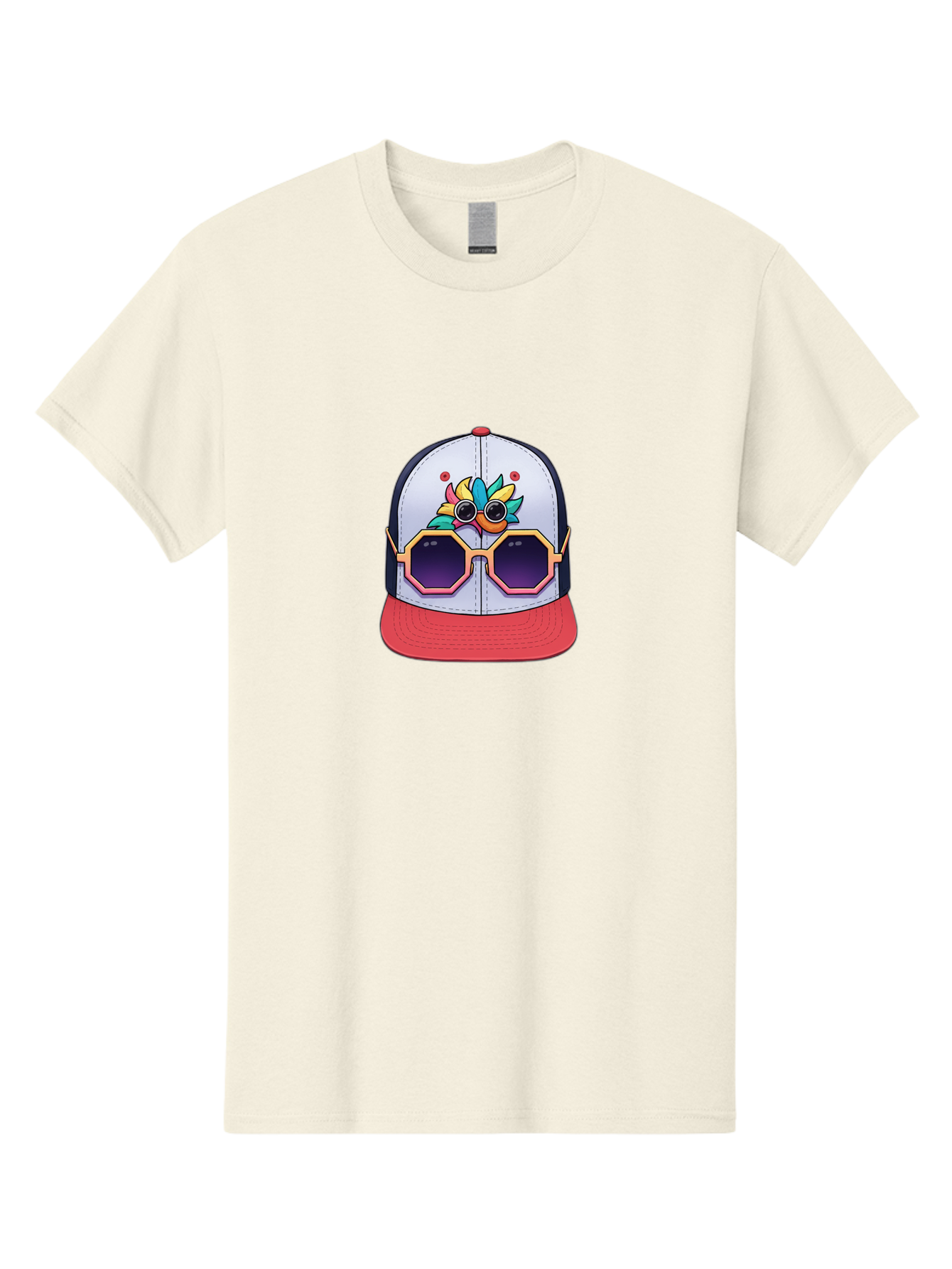 Vaporwave-Baseball-Cap Men'S Graphic Tee, 100% Cotton, Comfortable Casual Summer Wear, Machine Washable, Futuristic Baseball Cap, Colorful Design, Sunglasses On Hat, Neon Lights, Cyberpunk Style, Futuristic Fashion, Streetwear, Bad883