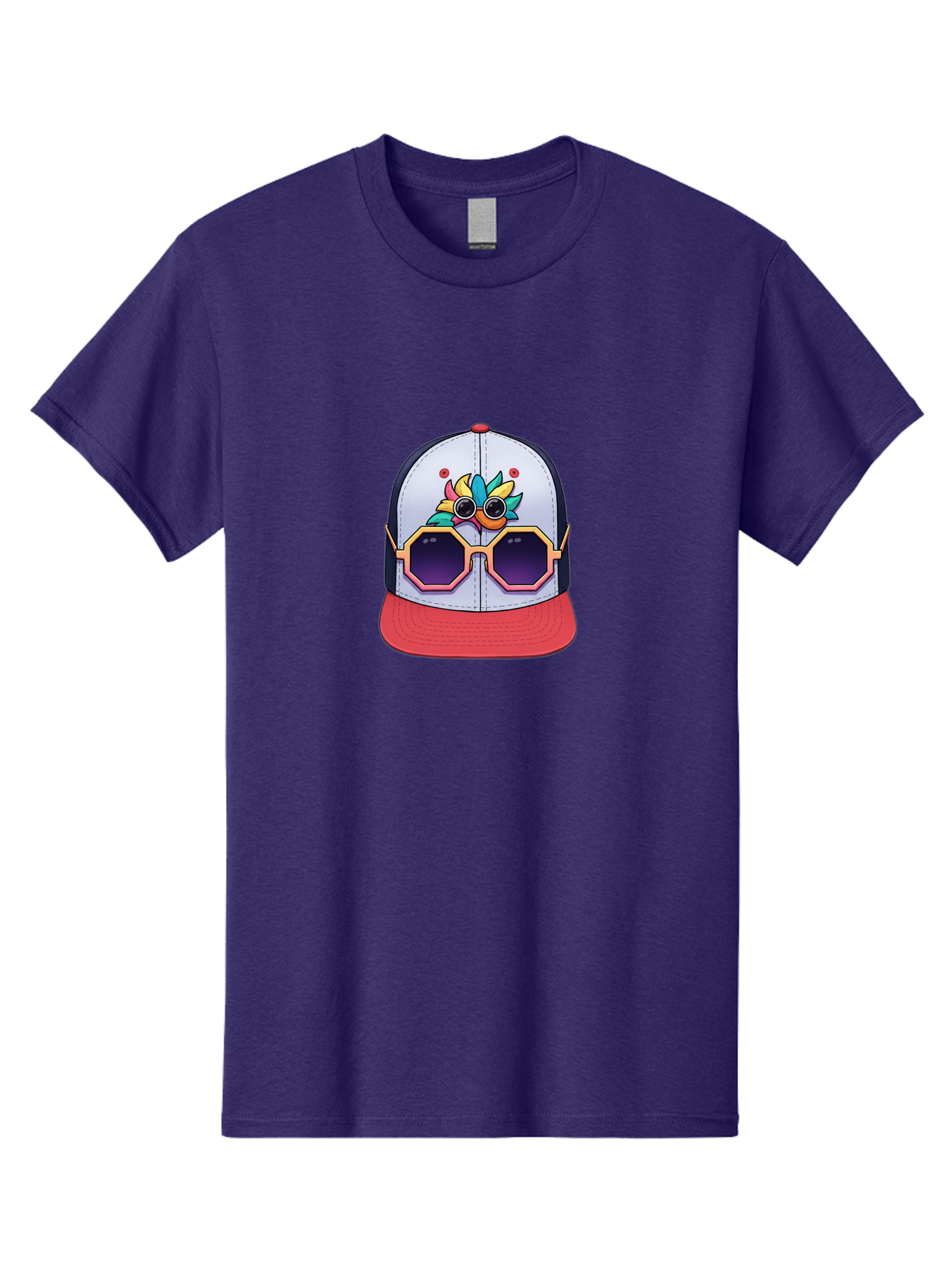 Vaporwave-Baseball-Cap Men'S Graphic Tee, 100% Cotton, Comfortable Casual Summer Wear, Machine Washable, Futuristic Baseball Cap, Colorful Design, Sunglasses On Hat, Neon Lights, Cyberpunk Style, Futuristic Fashion, Streetwear, Bad883