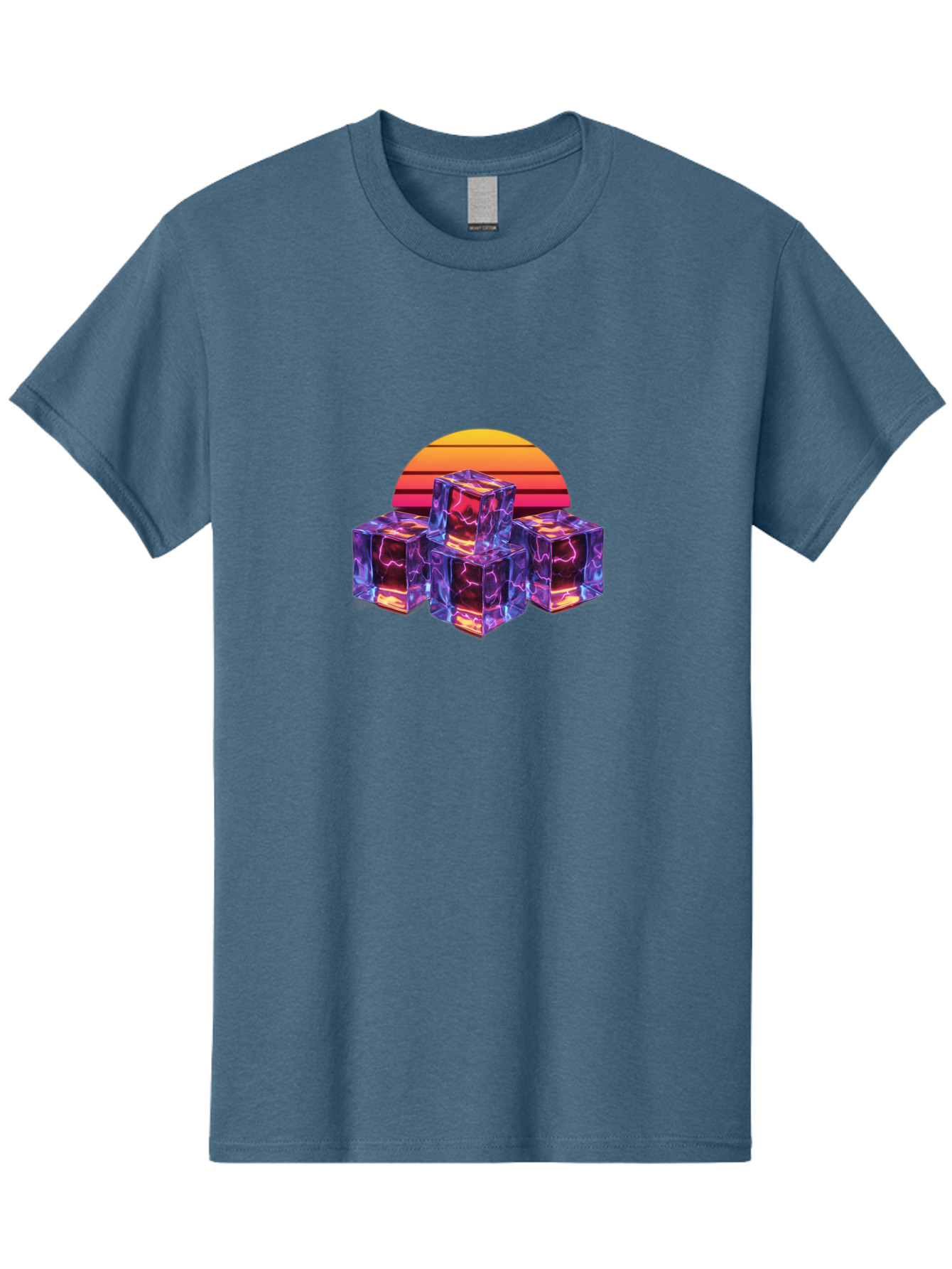 Vaporwave-Cubes Men'S Graphic Tee, 100% Cotton, Comfortable Casual Summer Wear, Machine Washable, Vaporwave Art, Retro Futuristic Style, Neon Lights, Glowing Cubes, 80S Aesthetic, Synthwave, Futuristic Landscape, Retro Colors, Bad884