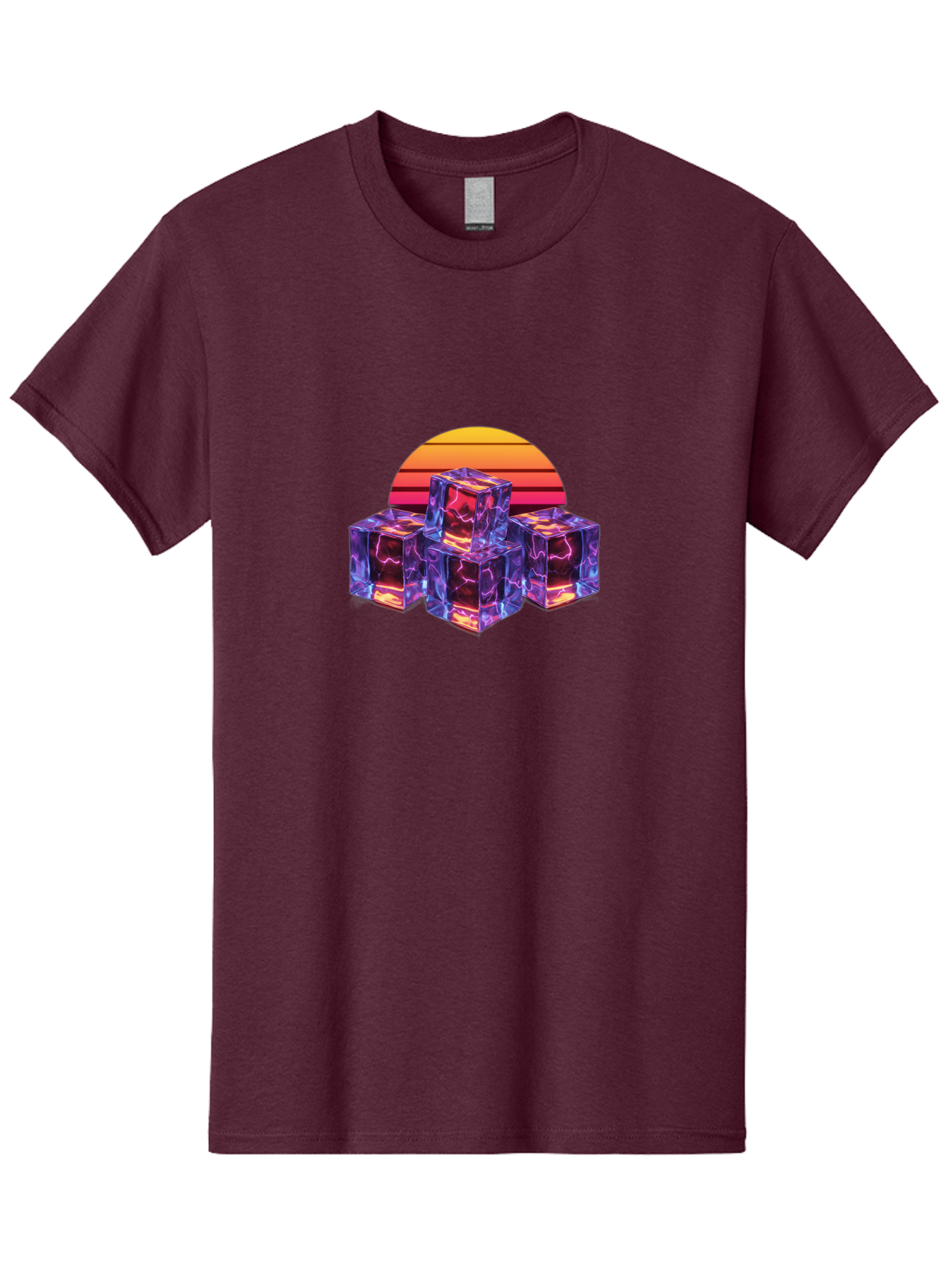 Vaporwave-Cubes Men'S Graphic Tee, 100% Cotton, Comfortable Casual Summer Wear, Machine Washable, Vaporwave Art, Retro Futuristic Style, Neon Lights, Glowing Cubes, 80S Aesthetic, Synthwave, Futuristic Landscape, Retro Colors, Bad884