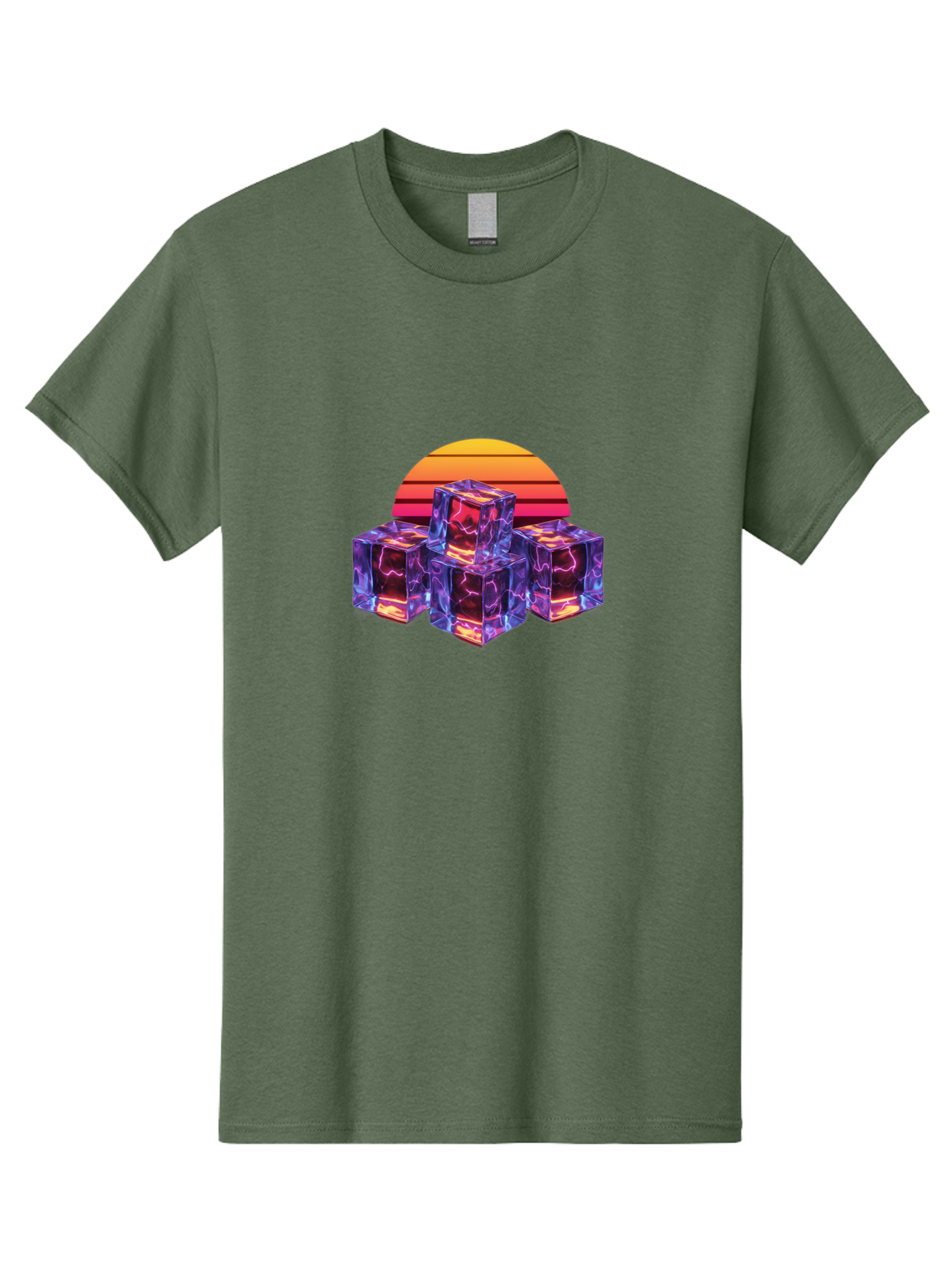Vaporwave-Cubes Men'S Graphic Tee, 100% Cotton, Comfortable Casual Summer Wear, Machine Washable, Vaporwave Art, Retro Futuristic Style, Neon Lights, Glowing Cubes, 80S Aesthetic, Synthwave, Futuristic Landscape, Retro Colors, Bad884