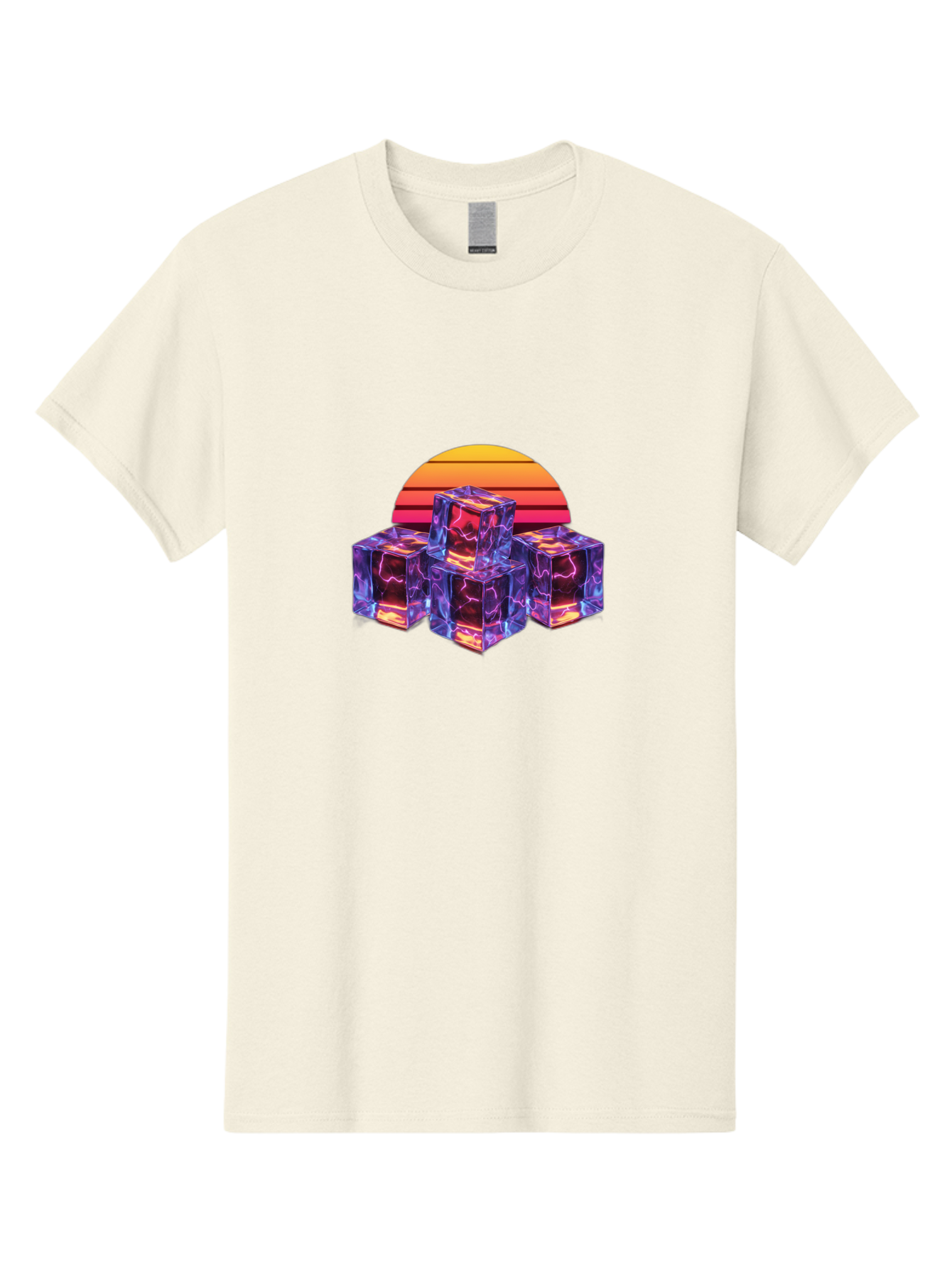 Vaporwave-Cubes Men'S Graphic Tee, 100% Cotton, Comfortable Casual Summer Wear, Machine Washable, Vaporwave Art, Retro Futuristic Style, Neon Lights, Glowing Cubes, 80S Aesthetic, Synthwave, Futuristic Landscape, Retro Colors, Bad884