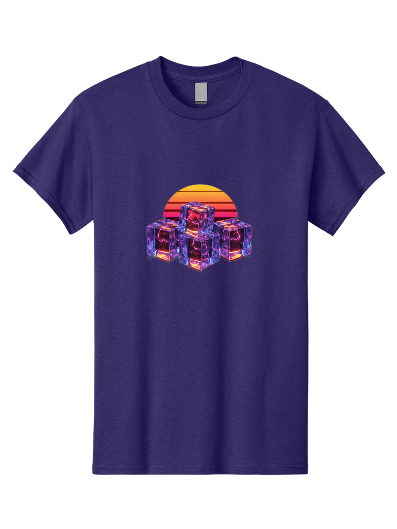 Vaporwave-Cubes Men'S Graphic Tee, 100% Cotton, Comfortable Casual Summer Wear, Machine Washable, Vaporwave Art, Retro Futuristic Style, Neon Lights, Glowing Cubes, 80S Aesthetic, Synthwave, Futuristic Landscape, Retro Colors, Bad884