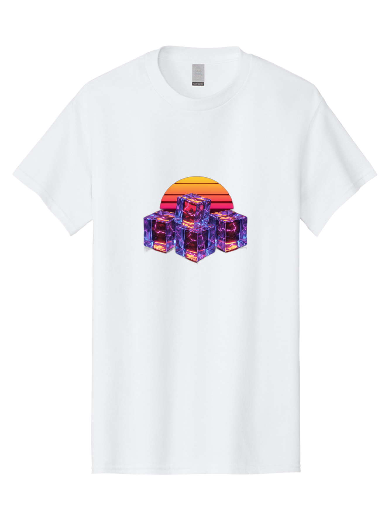 Vaporwave-Cubes Men'S Graphic Tee, 100% Cotton, Comfortable Casual Summer Wear, Machine Washable, Vaporwave Art, Retro Futuristic Style, Neon Lights, Glowing Cubes, 80S Aesthetic, Synthwave, Futuristic Landscape, Retro Colors, Bad884