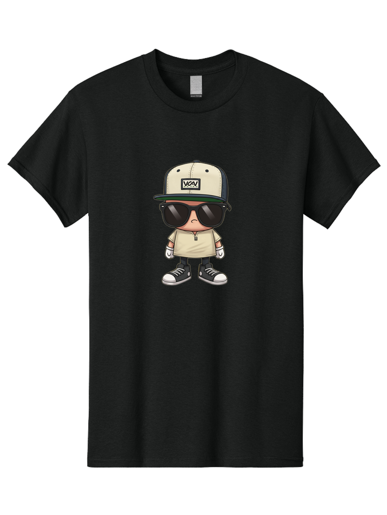 Vca-V-Character Men'S Graphic Tee, 100% Cotton, Comfortable Casual Summer Wear, Machine Washable, Stylish Cartoon Character, Vca Veto Logo, Trendy Clothing, Streetwear Style, Cool Shades, Urban Fashion, Graphic Design, Illustration Art Bad886