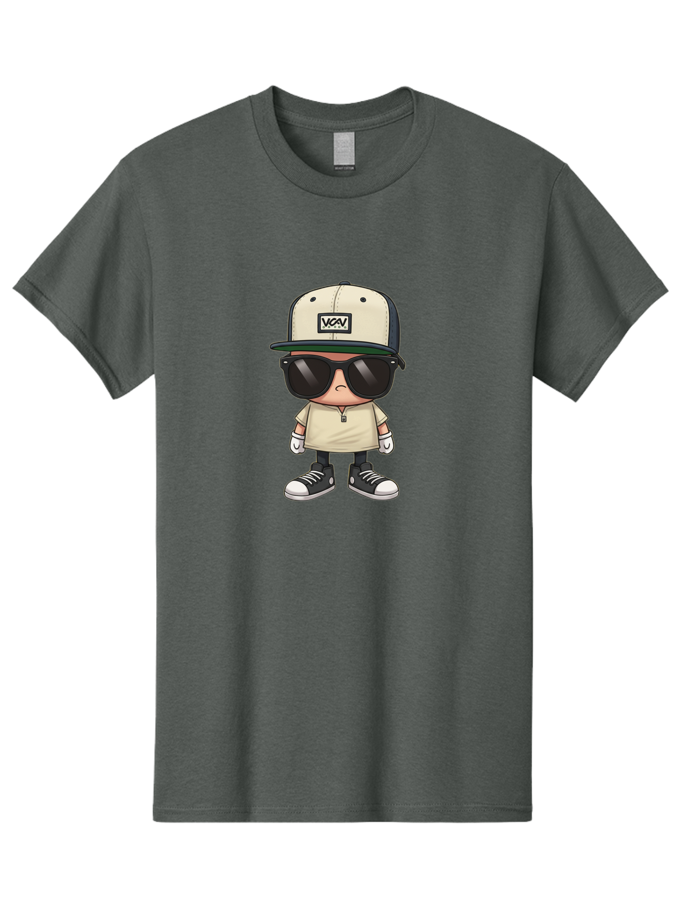 Vca-V-Character Men'S Graphic Tee, 100% Cotton, Comfortable Casual Summer Wear, Machine Washable, Stylish Cartoon Character, Vca Veto Logo, Trendy Clothing, Streetwear Style, Cool Shades, Urban Fashion, Graphic Design, Illustration Art Bad886