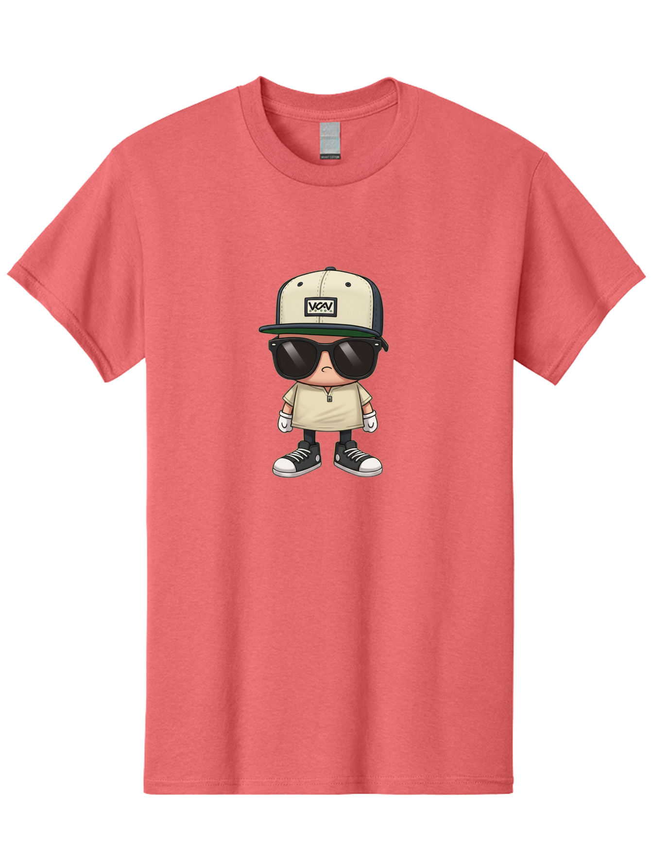 Vca-V-Character Men'S Graphic Tee, 100% Cotton, Comfortable Casual Summer Wear, Machine Washable, Stylish Cartoon Character, Vca Veto Logo, Trendy Clothing, Streetwear Style, Cool Shades, Urban Fashion, Graphic Design, Illustration Art Bad886