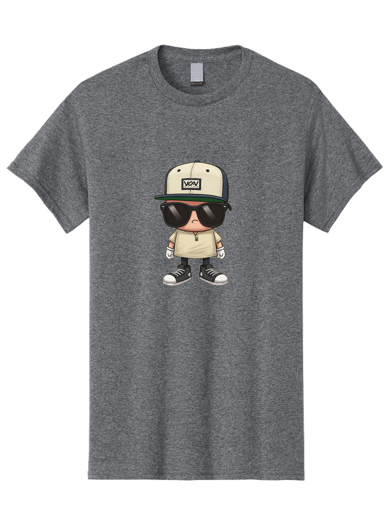 Vca-V-Character Men'S Graphic Tee, 100% Cotton, Comfortable Casual Summer Wear, Machine Washable, Stylish Cartoon Character, Vca Veto Logo, Trendy Clothing, Streetwear Style, Cool Shades, Urban Fashion, Graphic Design, Illustration Art Bad886