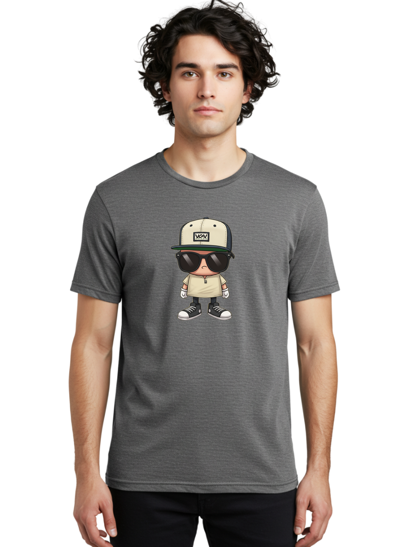Vca-V-Character Men'S Graphic Tee, 100% Cotton, Comfortable Casual Summer Wear, Machine Washable, Stylish Cartoon Character, Vca Veto Logo, Trendy Clothing, Streetwear Style, Cool Shades, Urban Fashion, Graphic Design, Illustration Art Bad886