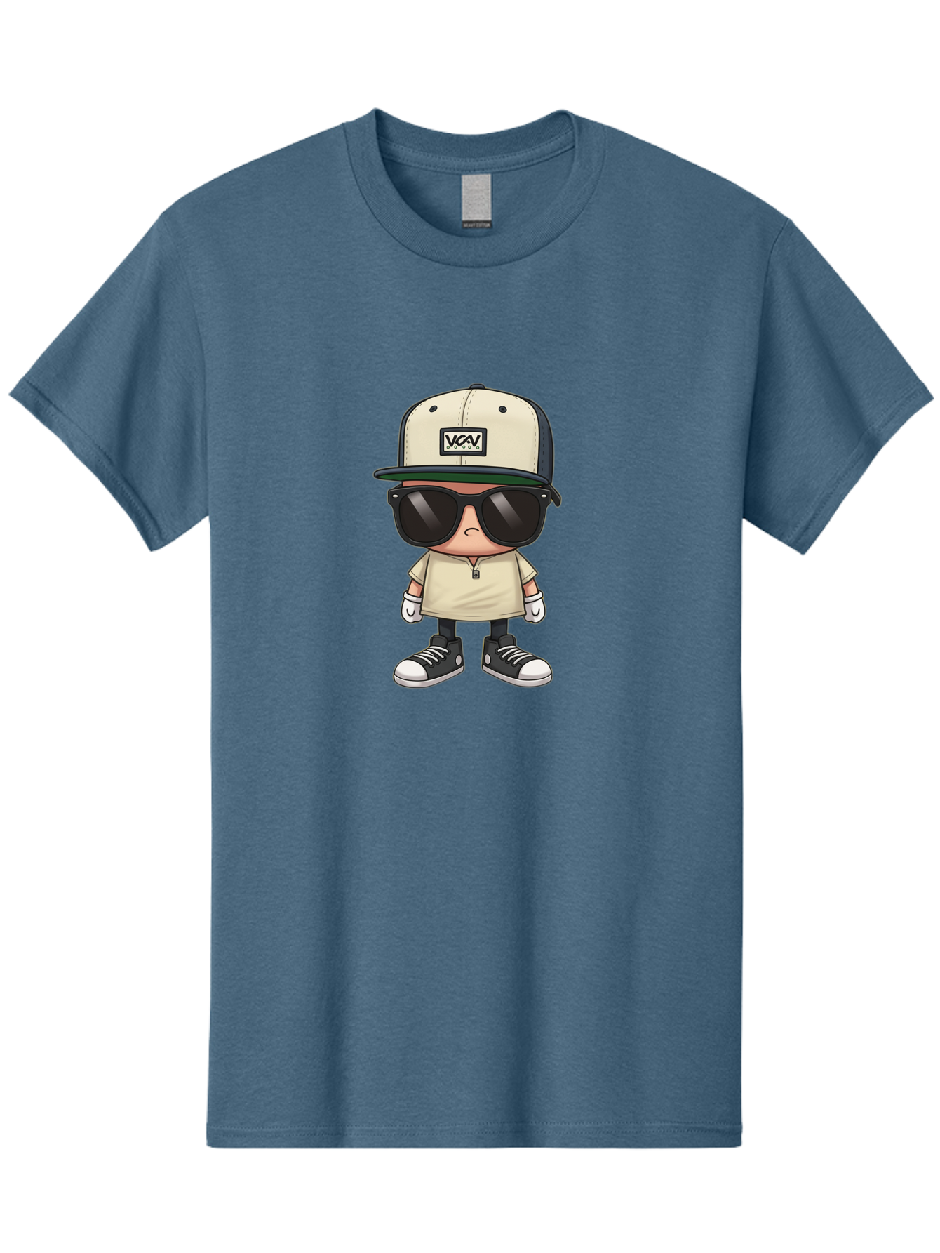 Vca-V-Character Men'S Graphic Tee, 100% Cotton, Comfortable Casual Summer Wear, Machine Washable, Stylish Cartoon Character, Vca Veto Logo, Trendy Clothing, Streetwear Style, Cool Shades, Urban Fashion, Graphic Design, Illustration Art Bad886