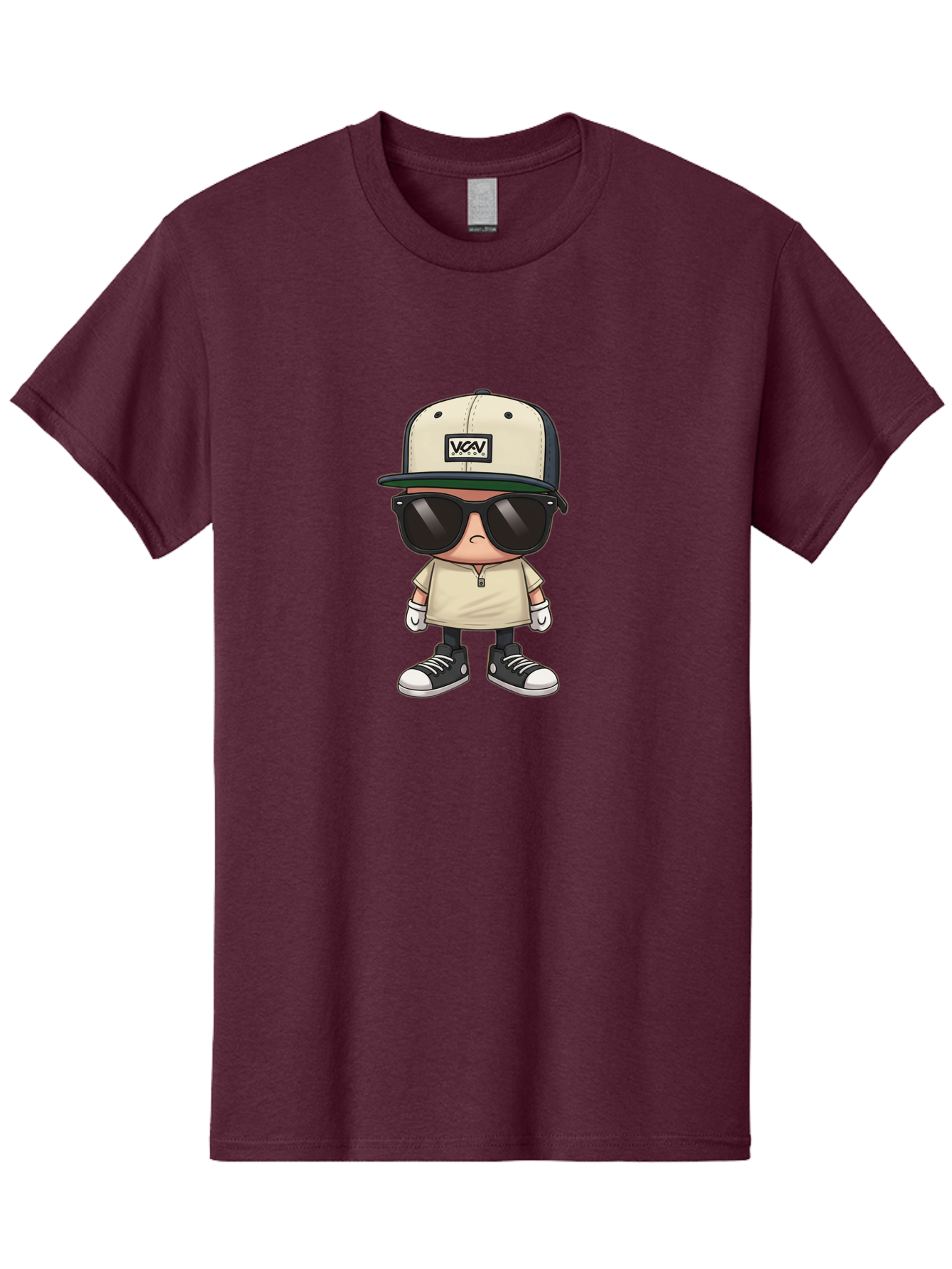 Vca-V-Character Men'S Graphic Tee, 100% Cotton, Comfortable Casual Summer Wear, Machine Washable, Stylish Cartoon Character, Vca Veto Logo, Trendy Clothing, Streetwear Style, Cool Shades, Urban Fashion, Graphic Design, Illustration Art Bad886