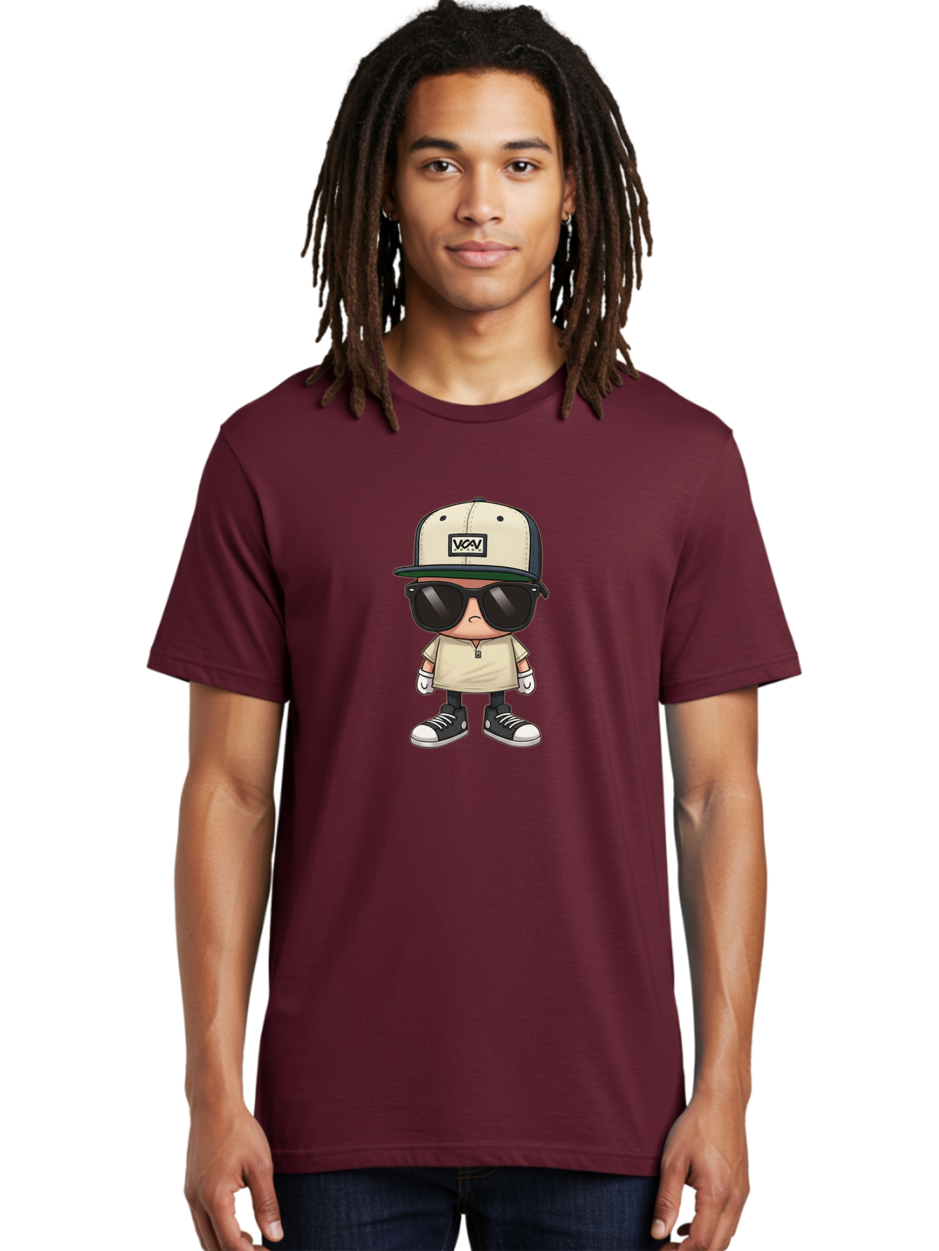 Vca-V-Character Men'S Graphic Tee, 100% Cotton, Comfortable Casual Summer Wear, Machine Washable, Stylish Cartoon Character, Vca Veto Logo, Trendy Clothing, Streetwear Style, Cool Shades, Urban Fashion, Graphic Design, Illustration Art Bad886