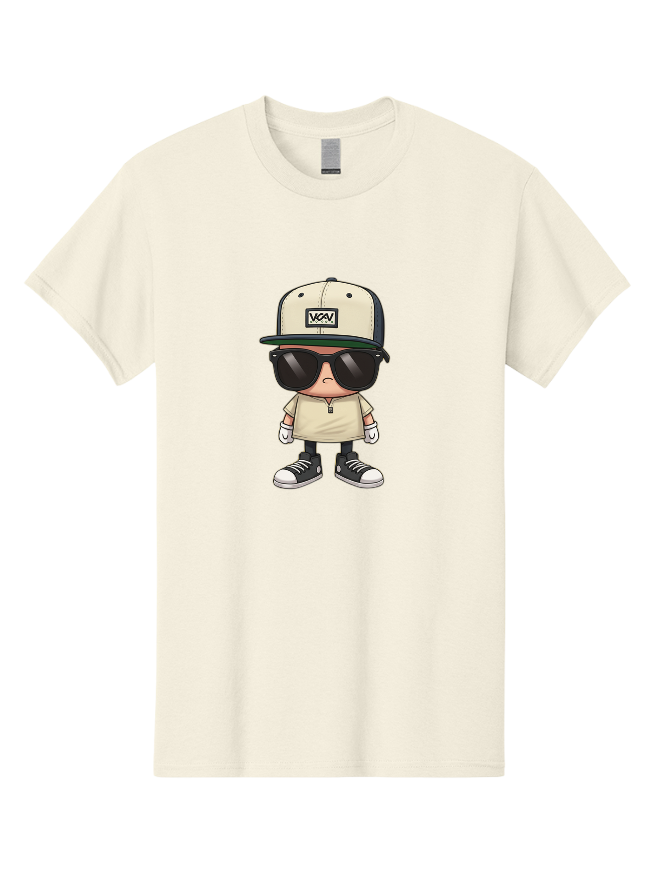 Vca-V-Character Men'S Graphic Tee, 100% Cotton, Comfortable Casual Summer Wear, Machine Washable, Stylish Cartoon Character, Vca Veto Logo, Trendy Clothing, Streetwear Style, Cool Shades, Urban Fashion, Graphic Design, Illustration Art Bad886