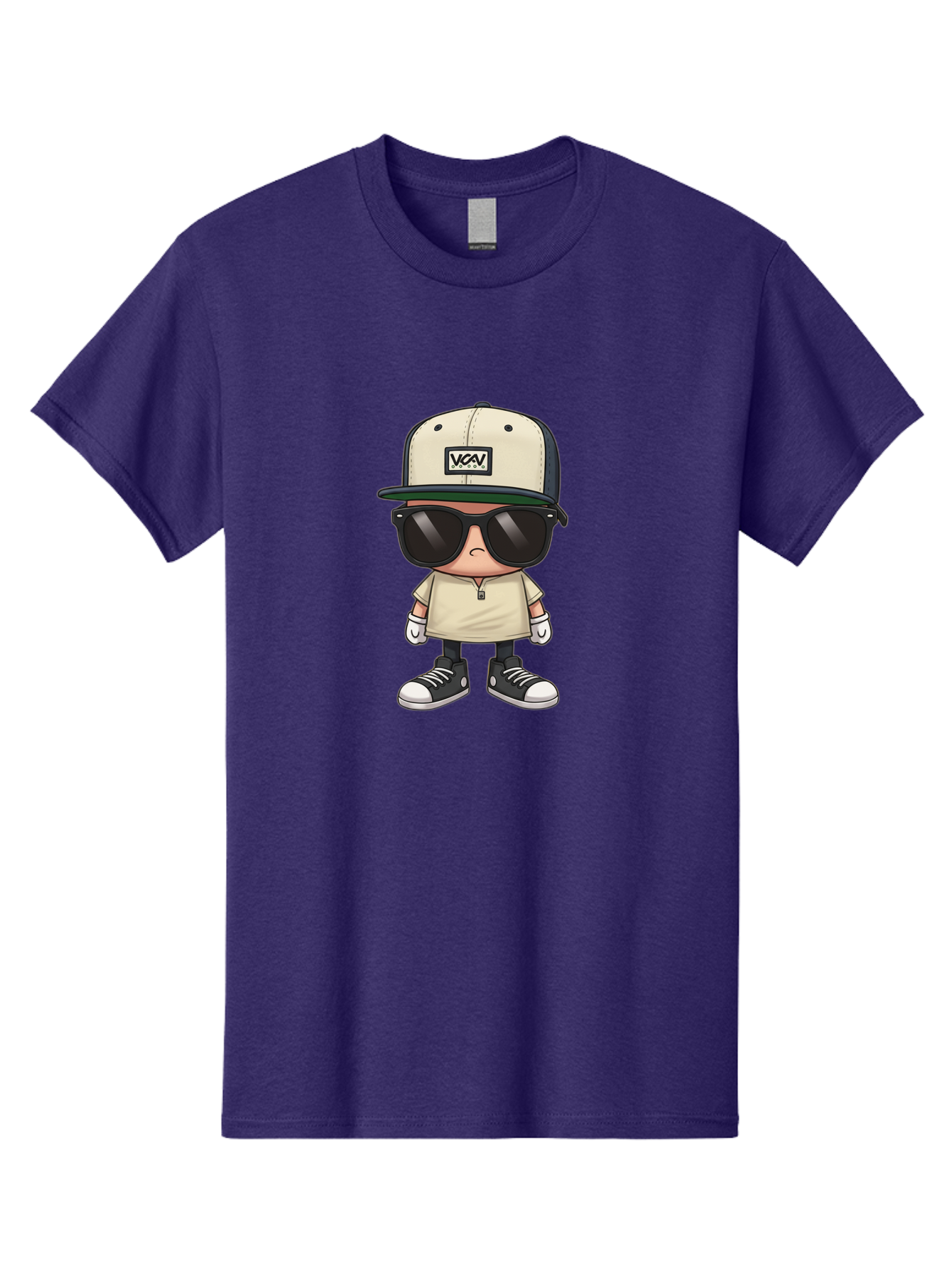 Vca-V-Character Men'S Graphic Tee, 100% Cotton, Comfortable Casual Summer Wear, Machine Washable, Stylish Cartoon Character, Vca Veto Logo, Trendy Clothing, Streetwear Style, Cool Shades, Urban Fashion, Graphic Design, Illustration Art Bad886