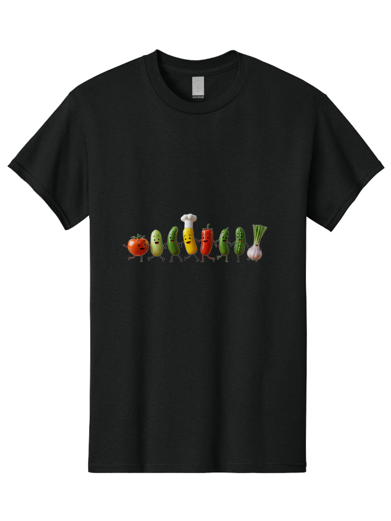 Vegetable-Crew Men'S Graphic Tee, 100% Cotton, Comfortable Casual Summer Wear, Machine Washable, Cartoon Vegetables, Funny Characters, Chef Hat, Tomato, Pickle, Pepper, Onion, Smiling Faces, Dancing Vegetables, Playful Illustration Bad887