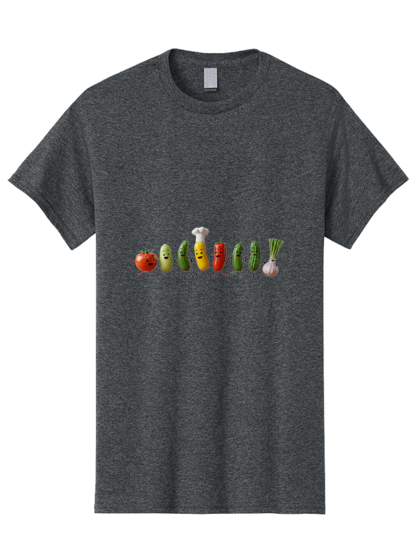 Vegetable-Crew Men'S Graphic Tee, 100% Cotton, Comfortable Casual Summer Wear, Machine Washable, Cartoon Vegetables, Funny Characters, Chef Hat, Tomato, Pickle, Pepper, Onion, Smiling Faces, Dancing Vegetables, Playful Illustration Bad887