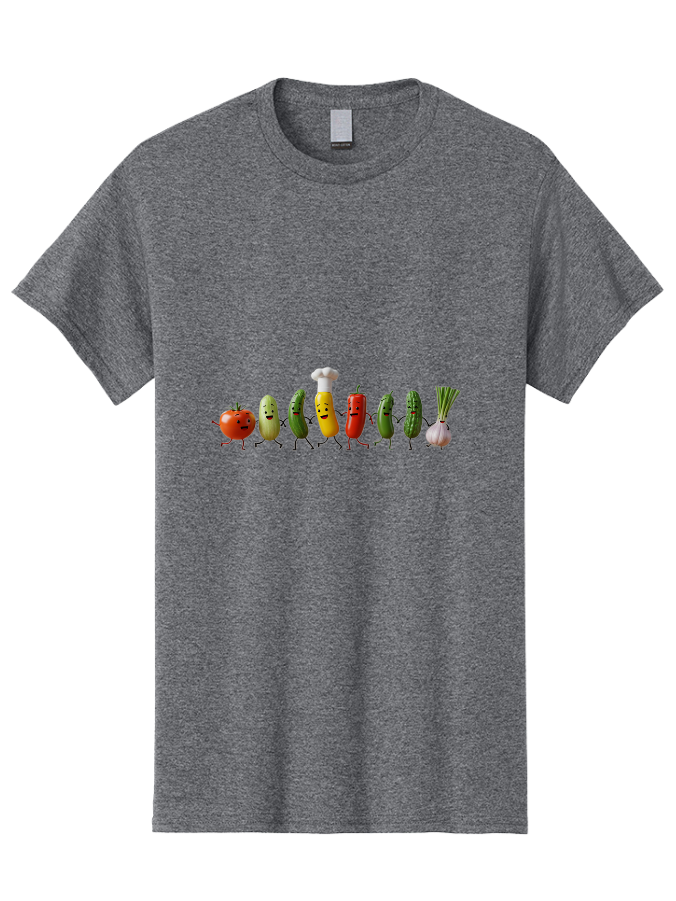 Vegetable-Crew Men'S Graphic Tee, 100% Cotton, Comfortable Casual Summer Wear, Machine Washable, Cartoon Vegetables, Funny Characters, Chef Hat, Tomato, Pickle, Pepper, Onion, Smiling Faces, Dancing Vegetables, Playful Illustration Bad887
