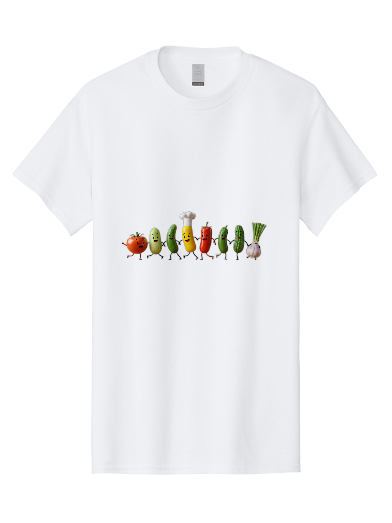 Vegetable-Crew Men'S Graphic Tee, 100% Cotton, Comfortable Casual Summer Wear, Machine Washable, Cartoon Vegetables, Funny Characters, Chef Hat, Tomato, Pickle, Pepper, Onion, Smiling Faces, Dancing Vegetables, Playful Illustration Bad887